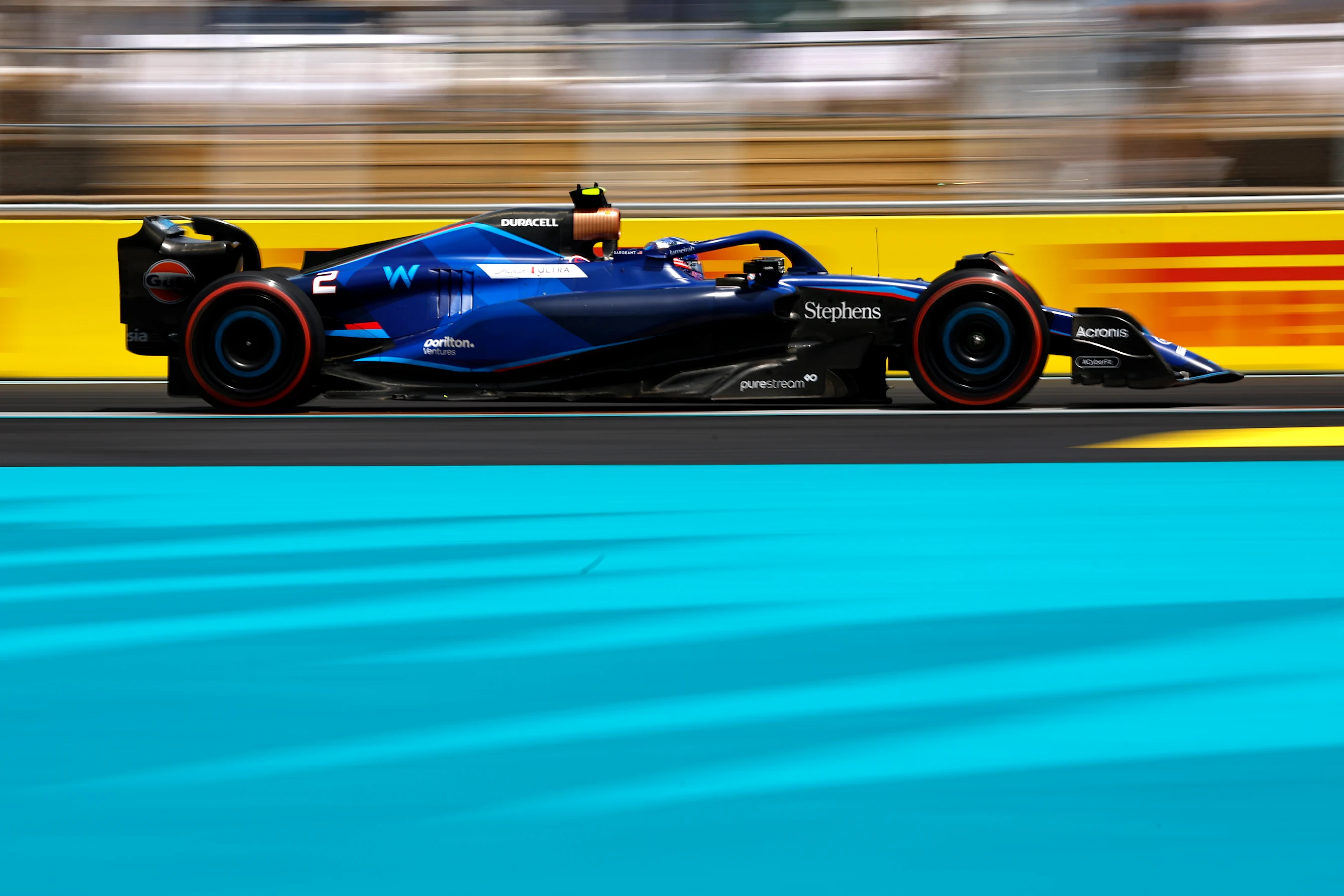 MIAMI, FLORIDA - MAY 05: Logan Sargeant of United States driving the (2) Williams FW45 Mercedes on