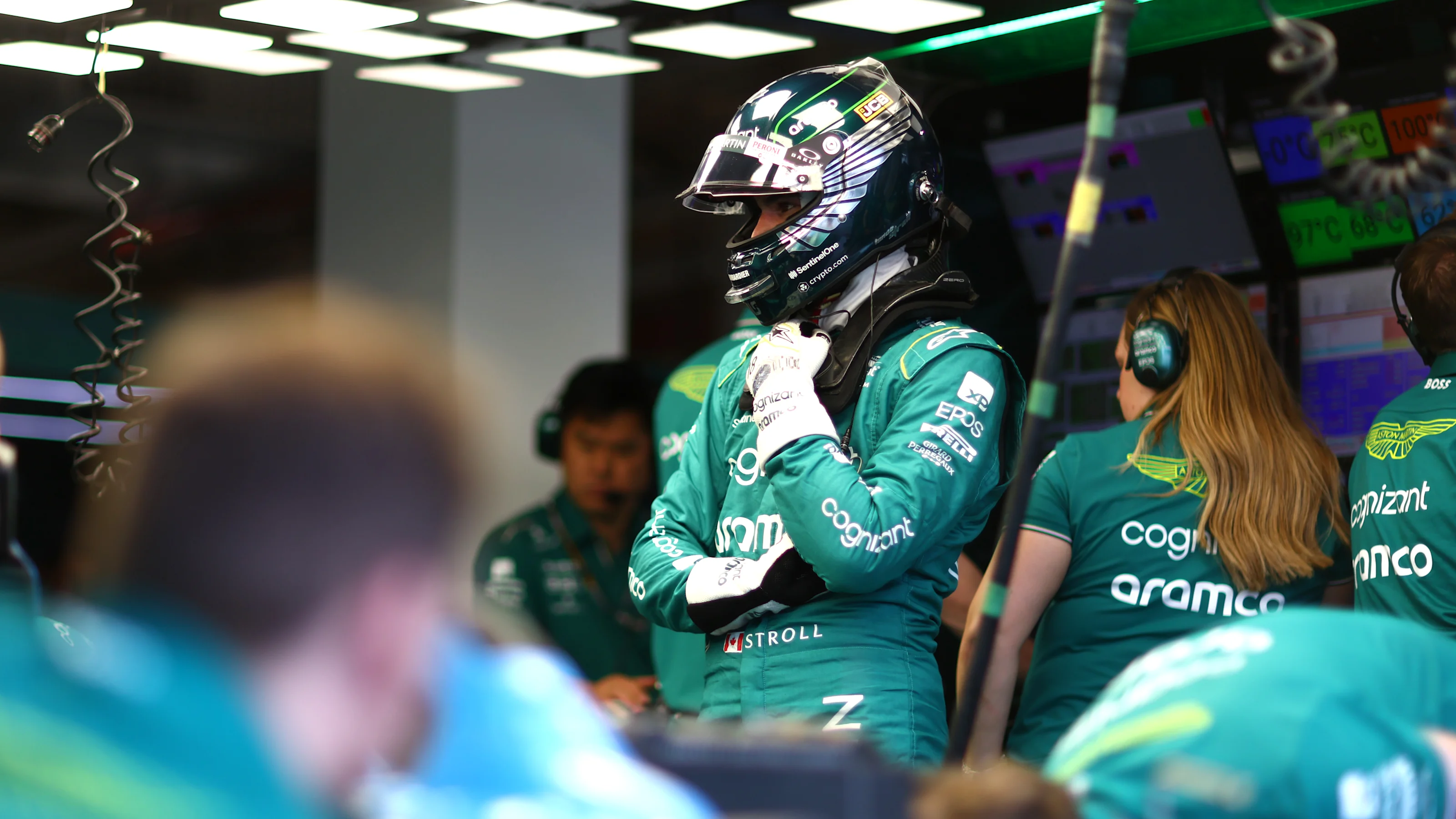 MIAMI, FLORIDA - MAY 05: Lance Stroll of Canada and Aston Martin F1 Team prepares to drive in the