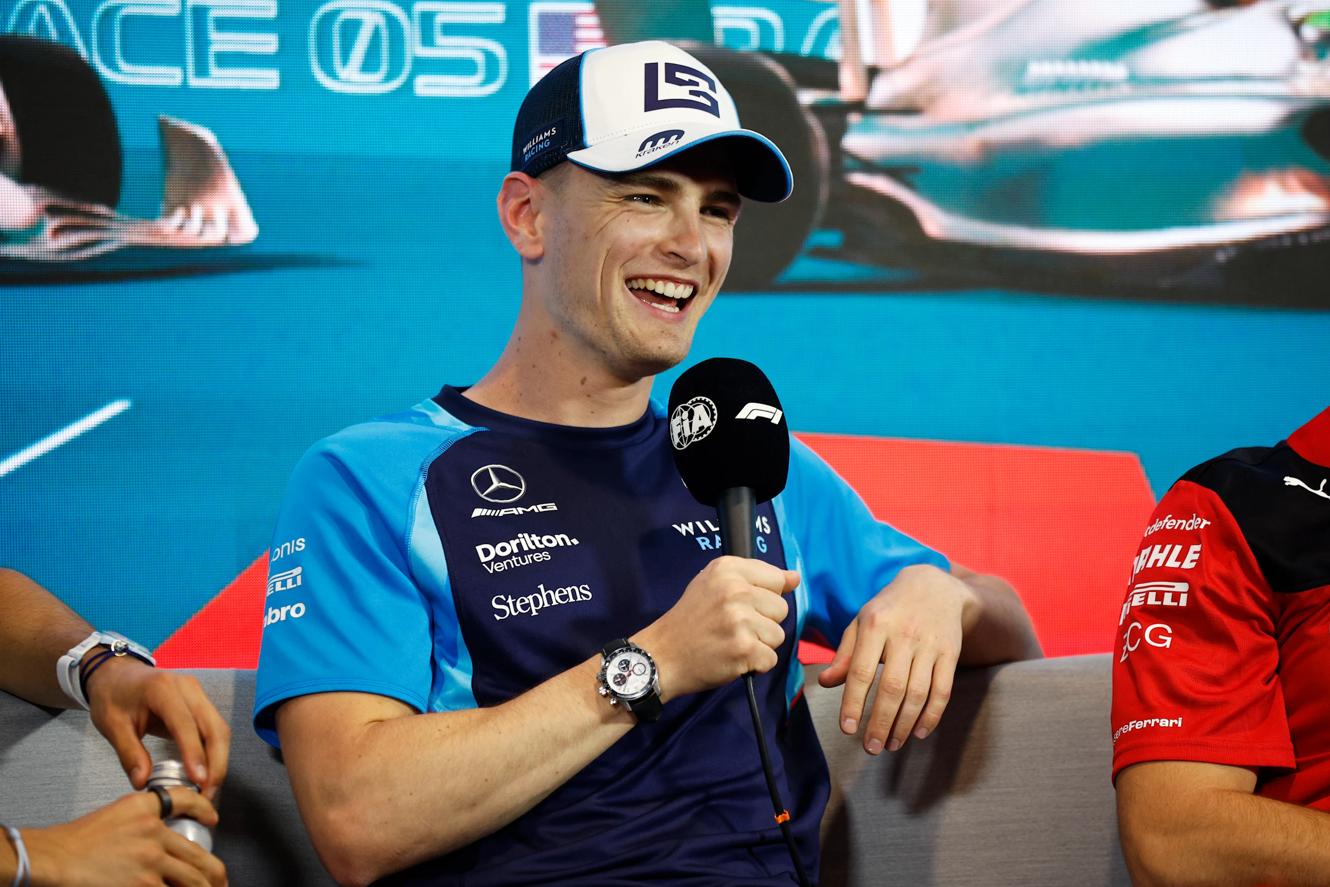 MIAMI, FLORIDA - MAY 04: Logan Sargeant of United States and Williams attends the Drivers Press