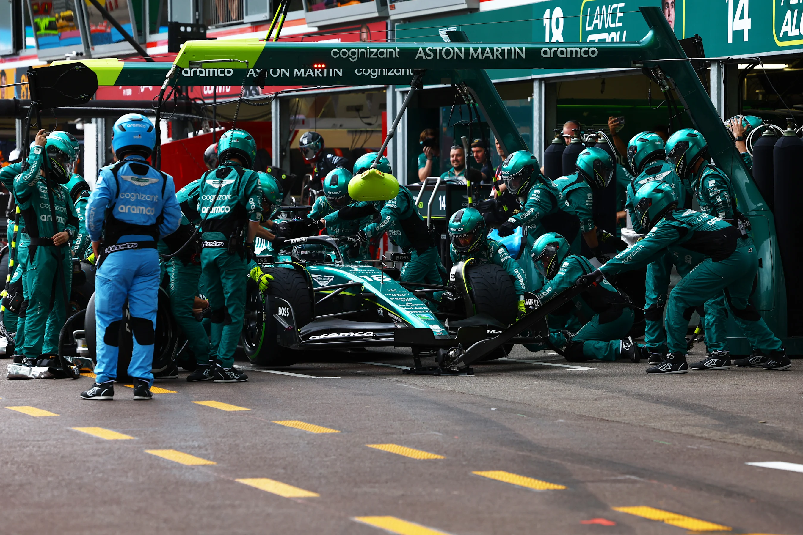 MONTE-CARLO, MONACO - MAY 28: Lance Stroll of Canada driving the (18) Aston Martin AMR23 Mercedes