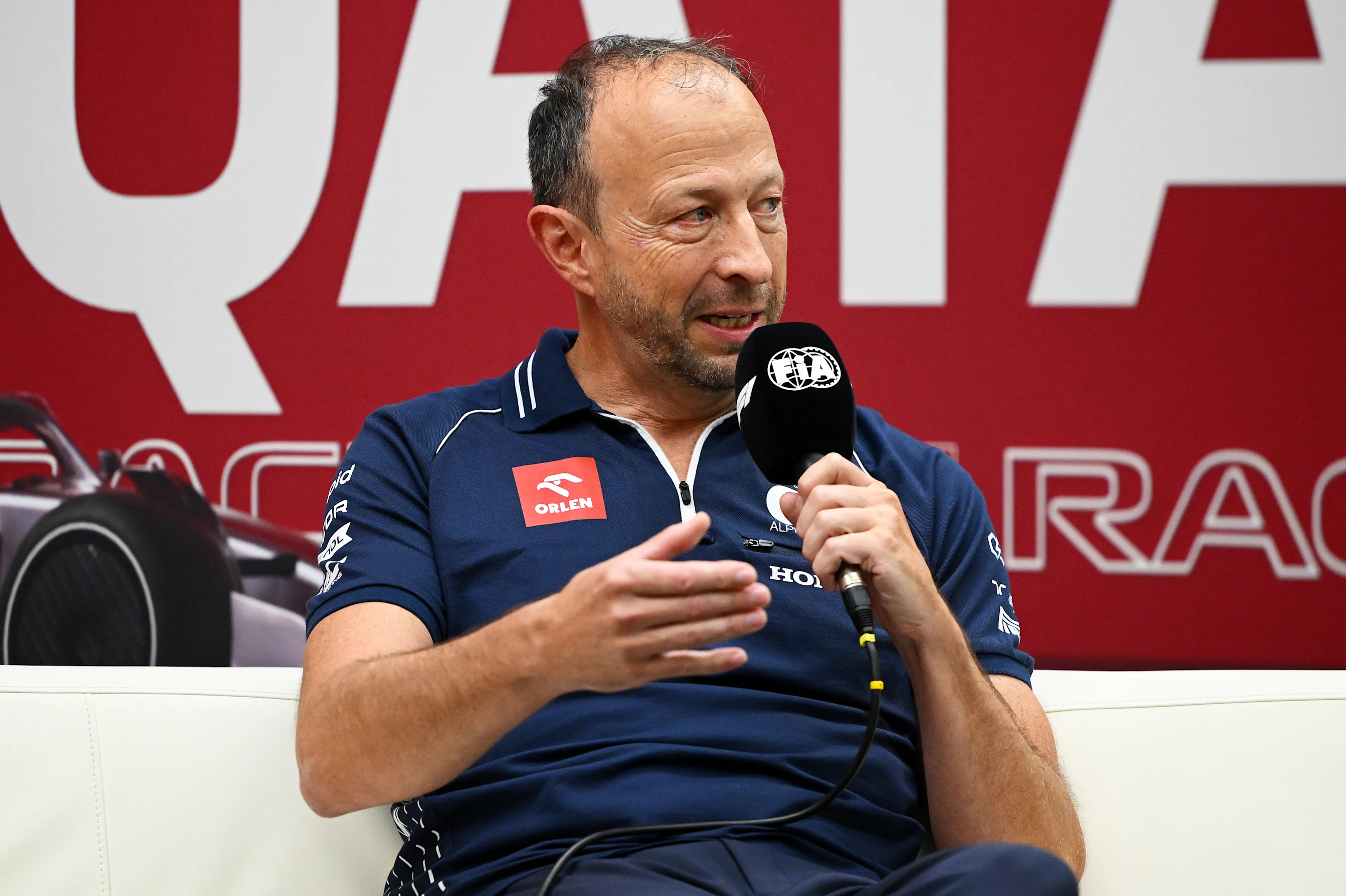 LUSAIL CITY, QATAR - OCTOBER 06: Peter Bayer, CEO of Scuderia AlphaTauri attends the Team