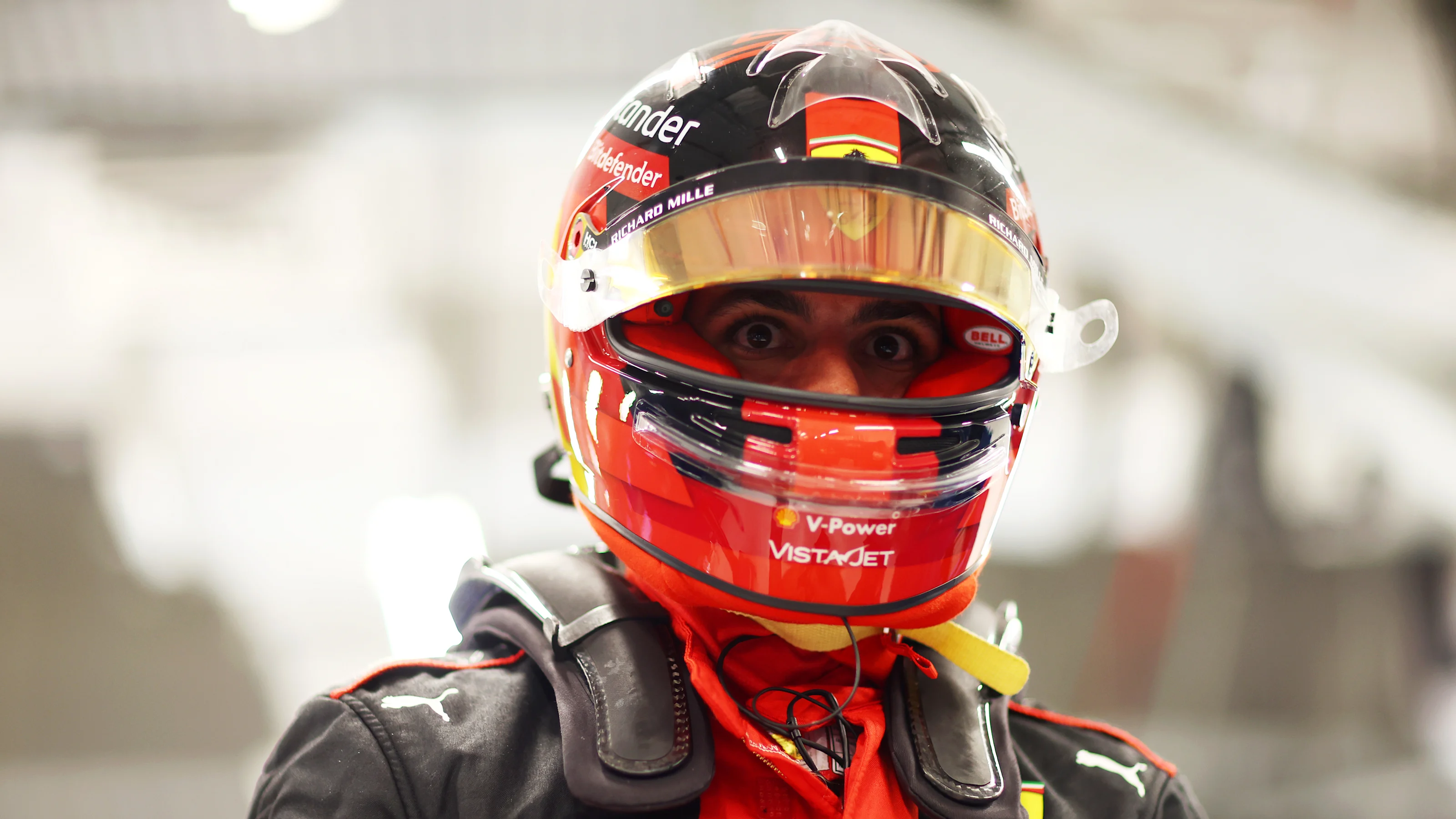 LUSAIL CITY, QATAR - OCTOBER 06: 12th placed qualifier Carlos Sainz of Spain and Ferrari walks in