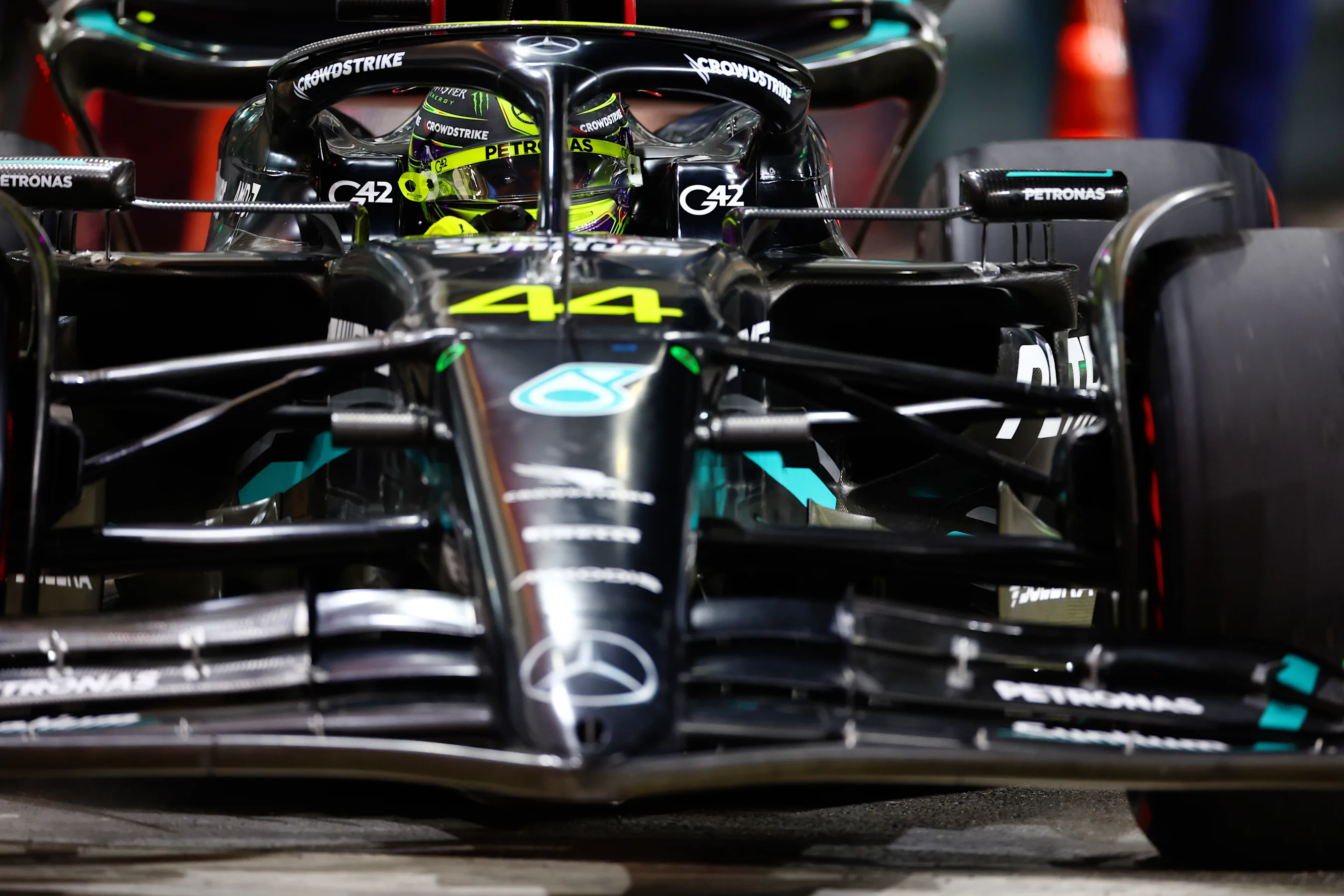 LUSAIL CITY, QATAR - OCTOBER 06: Lewis Hamilton of Great Britain driving the (44) Mercedes AMG