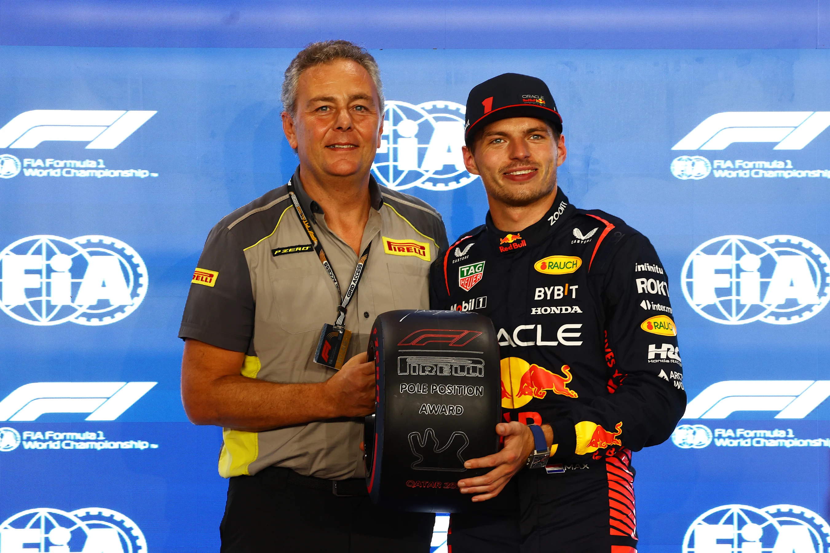 LUSAIL CITY, QATAR - OCTOBER 06: Pole position qualifier Max Verstappen of the Netherlands and
