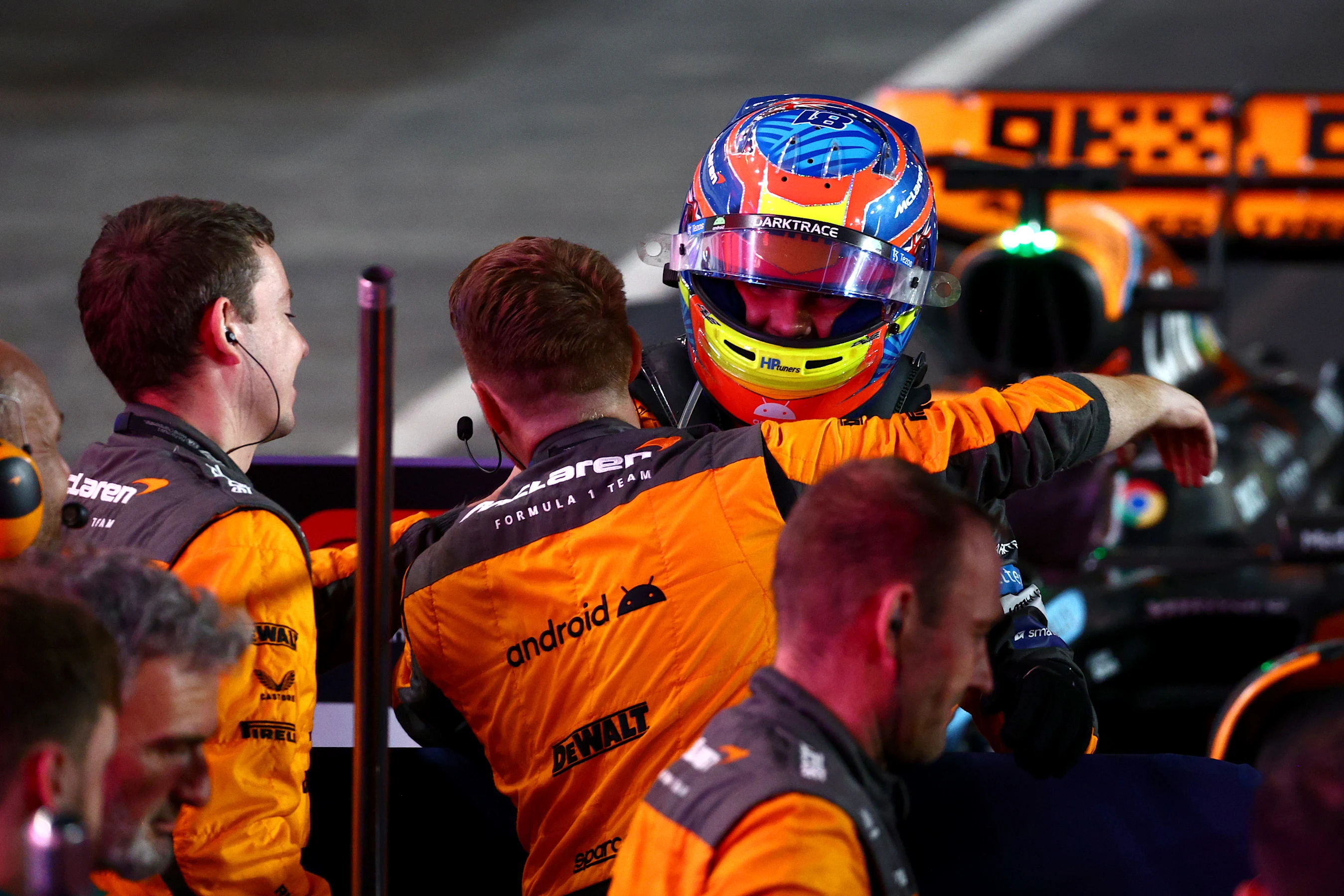 LUSAIL CITY, QATAR - OCTOBER 07: Sprint winner Oscar Piastri of Australia and McLaren celebrates