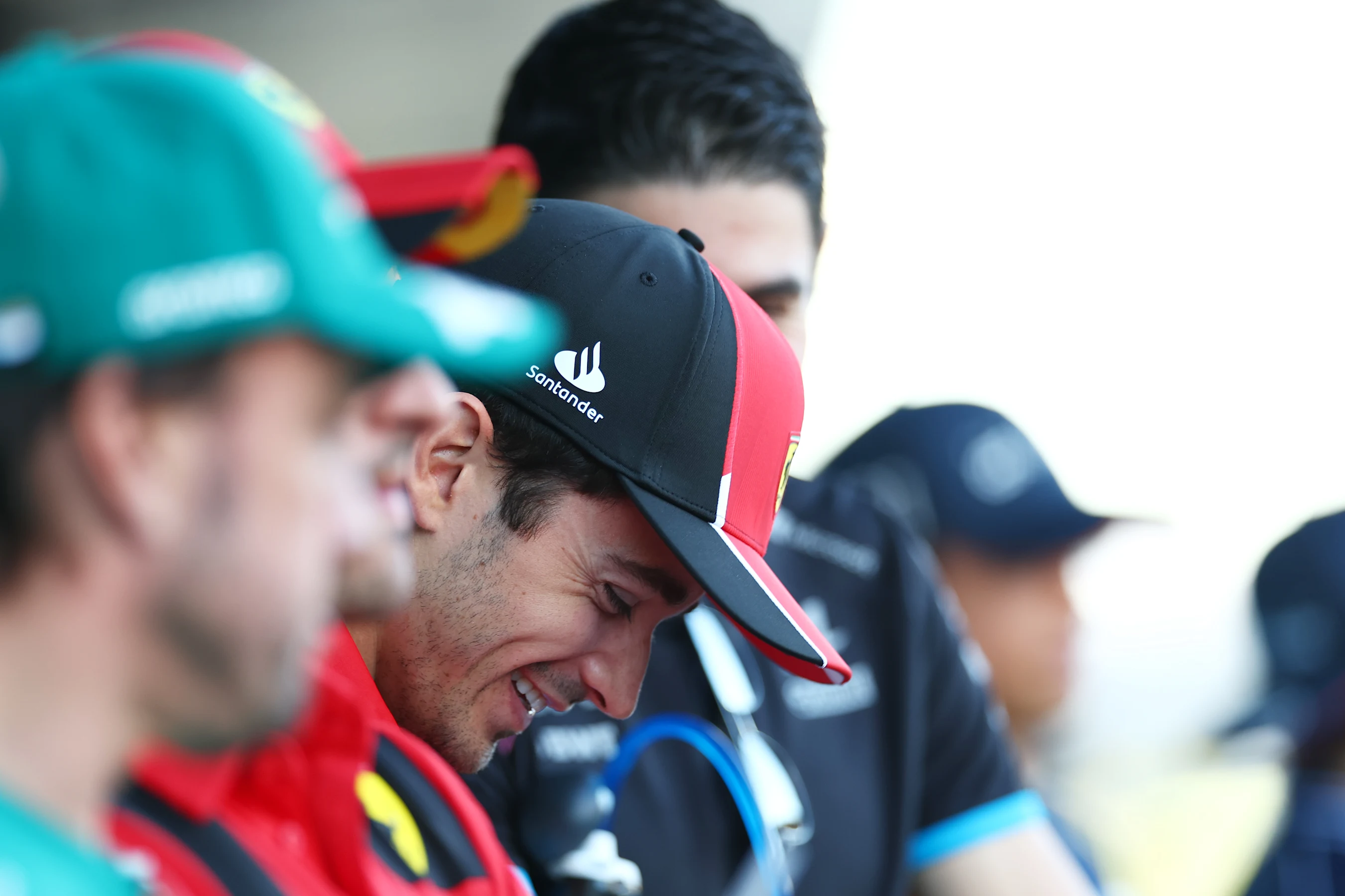 JEDDAH, SAUDI ARABIA - MARCH 19: Charles Leclerc of Monaco and Ferrari laughs on the drivers parade