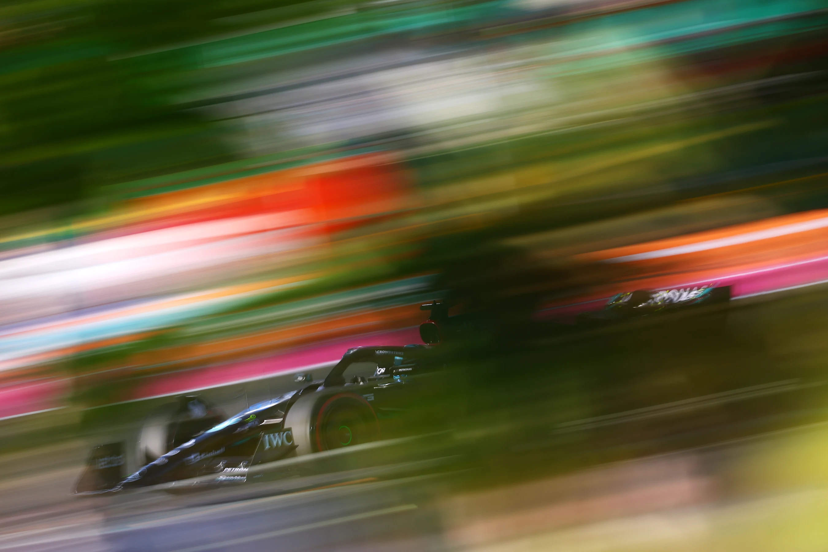 JEDDAH, SAUDI ARABIA - MARCH 17: George Russell of Great Britain driving the (63) Mercedes AMG