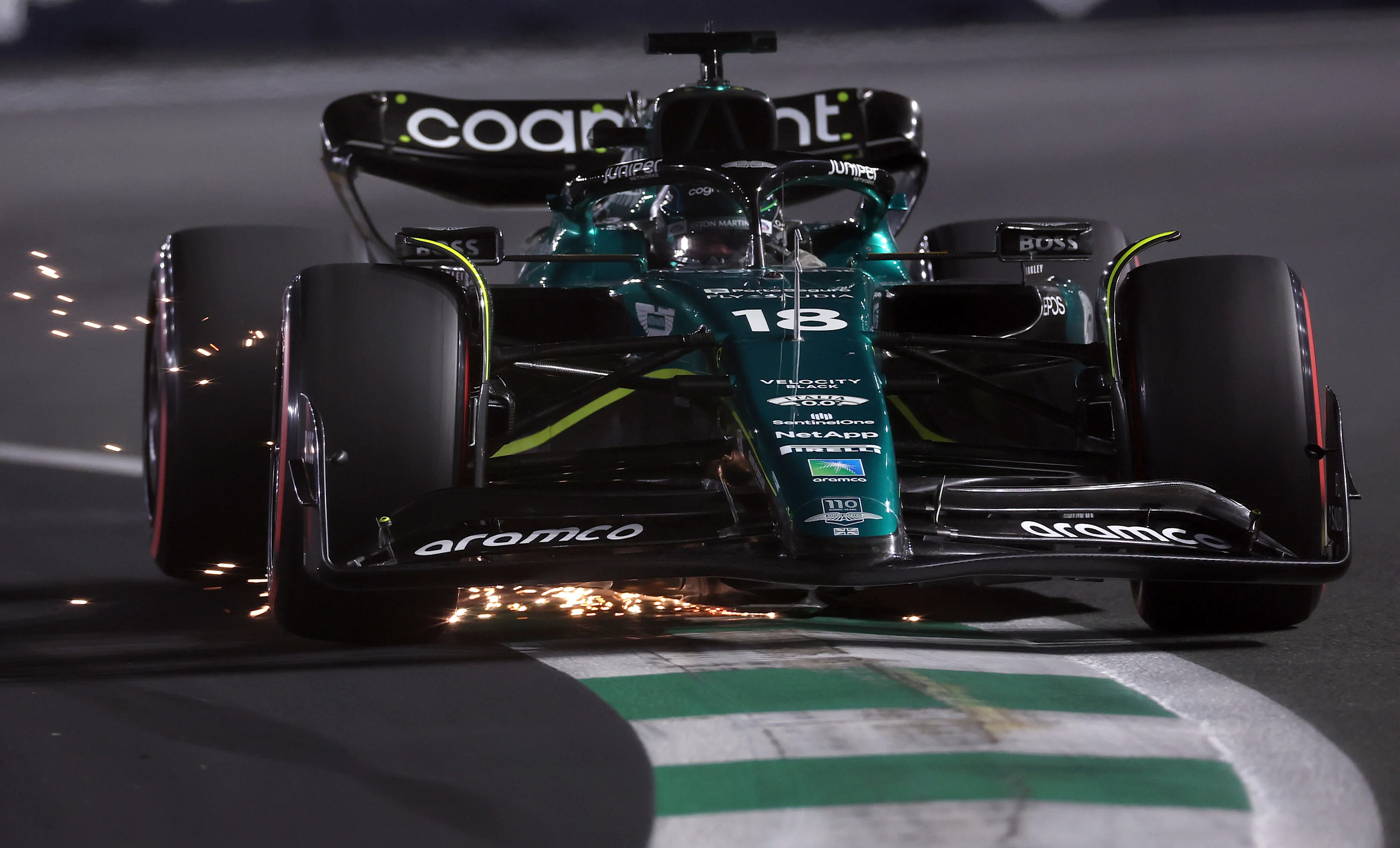 JEDDAH, SAUDI ARABIA - MARCH 18: Lance Stroll of Canada driving the (18) Aston Martin AMR23