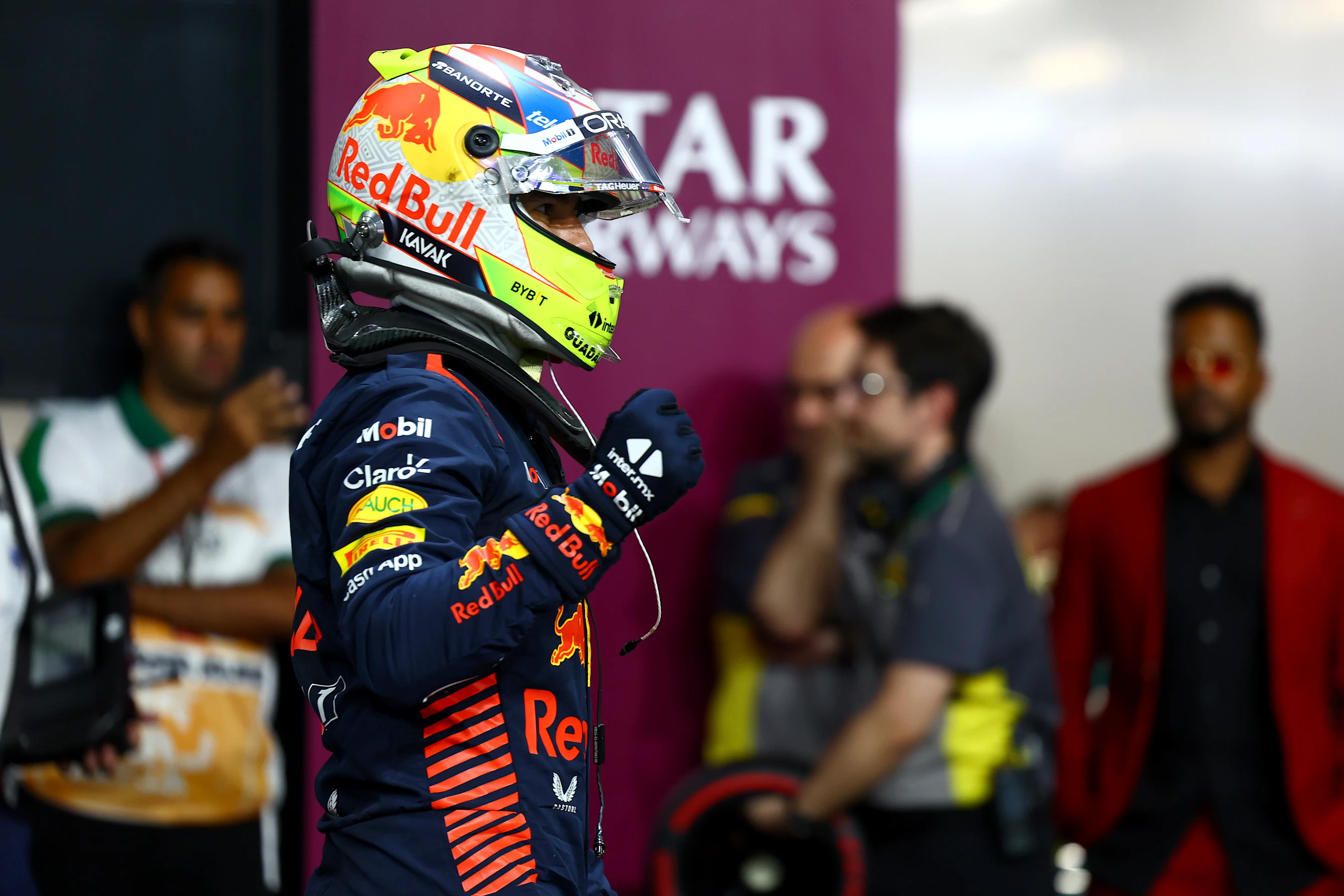 JEDDAH, SAUDI ARABIA - MARCH 18: Pole position qualifier Sergio Perez of Mexico and Oracle Red Bull