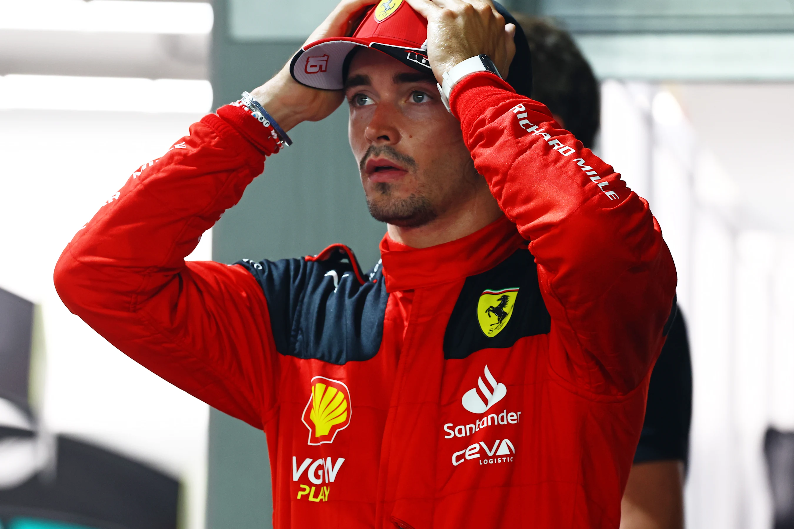 SINGAPORE, SINGAPORE - SEPTEMBER 16: Third placed qualifier Charles Leclerc of Monaco and Ferrari