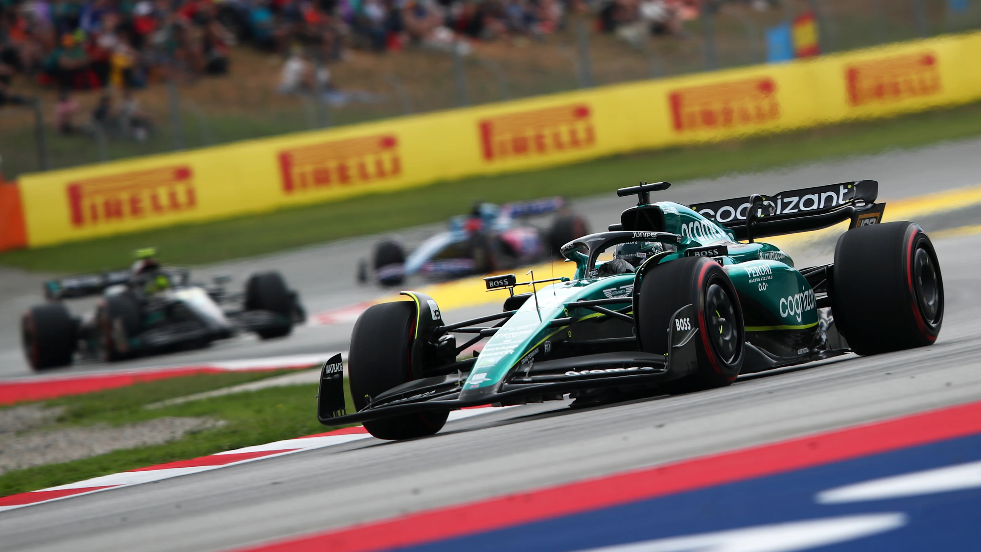 BARCELONA, SPAIN - JUNE 04: Lance Stroll of Canada driving the (18) Aston Martin AMR23 Mercedes on