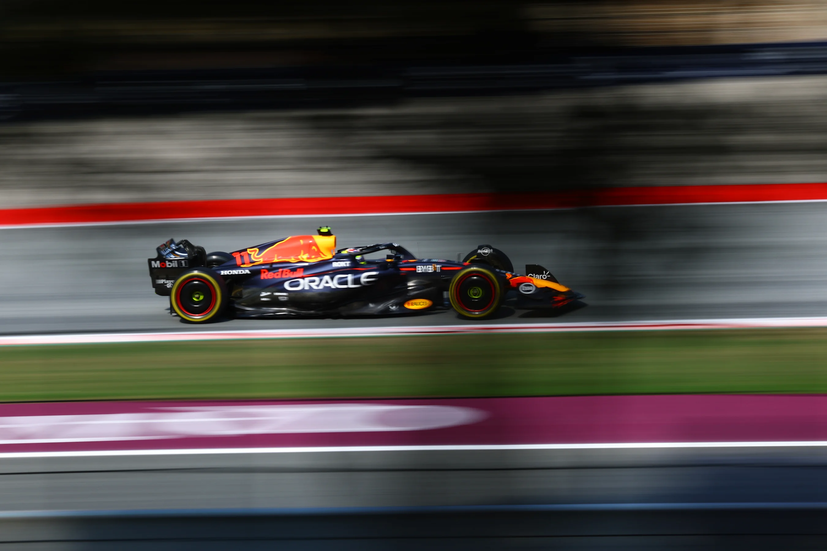 BARCELONA, SPAIN - JUNE 02: Sergio Perez of Mexico driving the (11) Oracle Red Bull Racing RB19 on