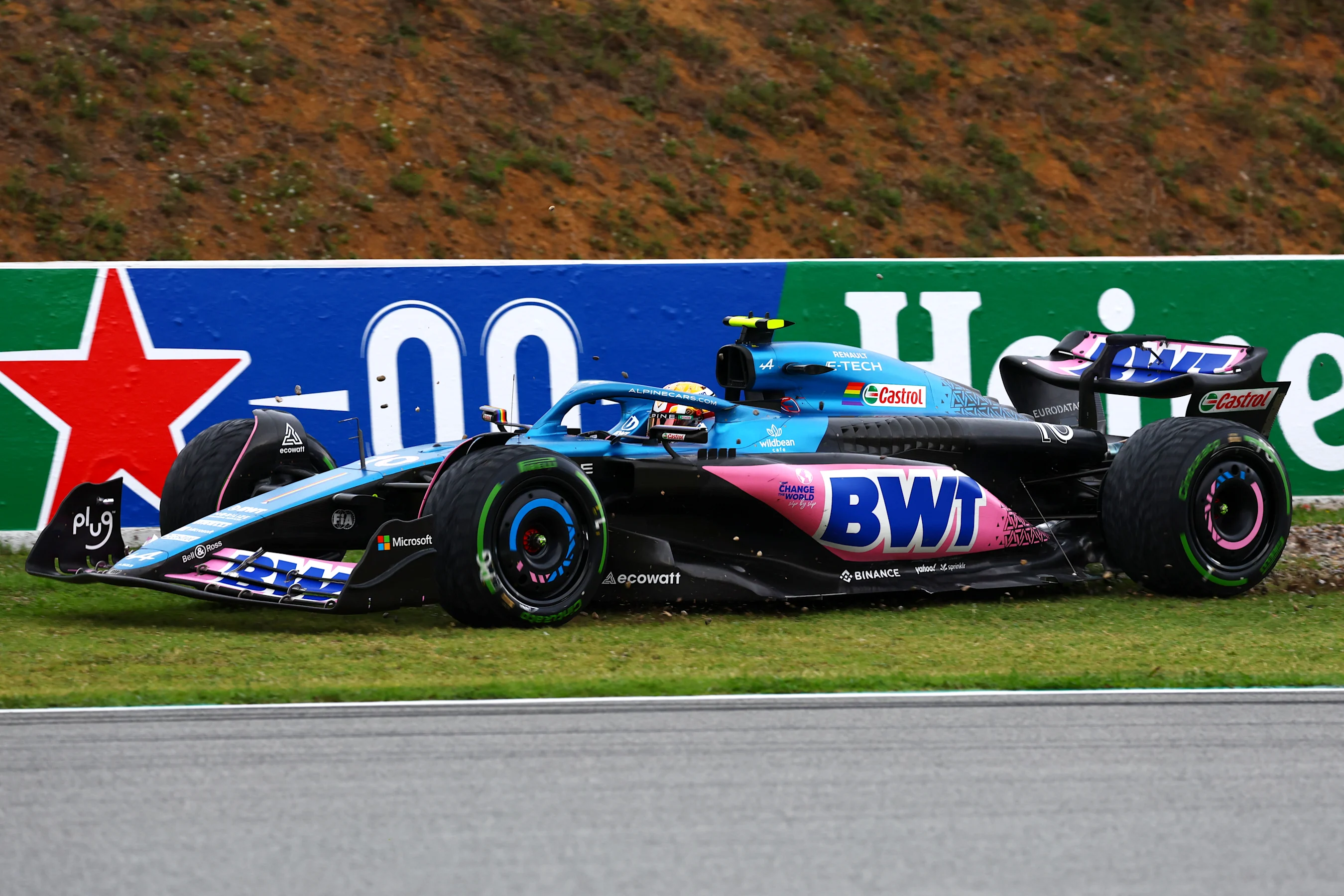 BARCELONA, SPAIN - JUNE 03: Pierre Gasly of France driving the (10) Alpine F1 A523 Renault runs off