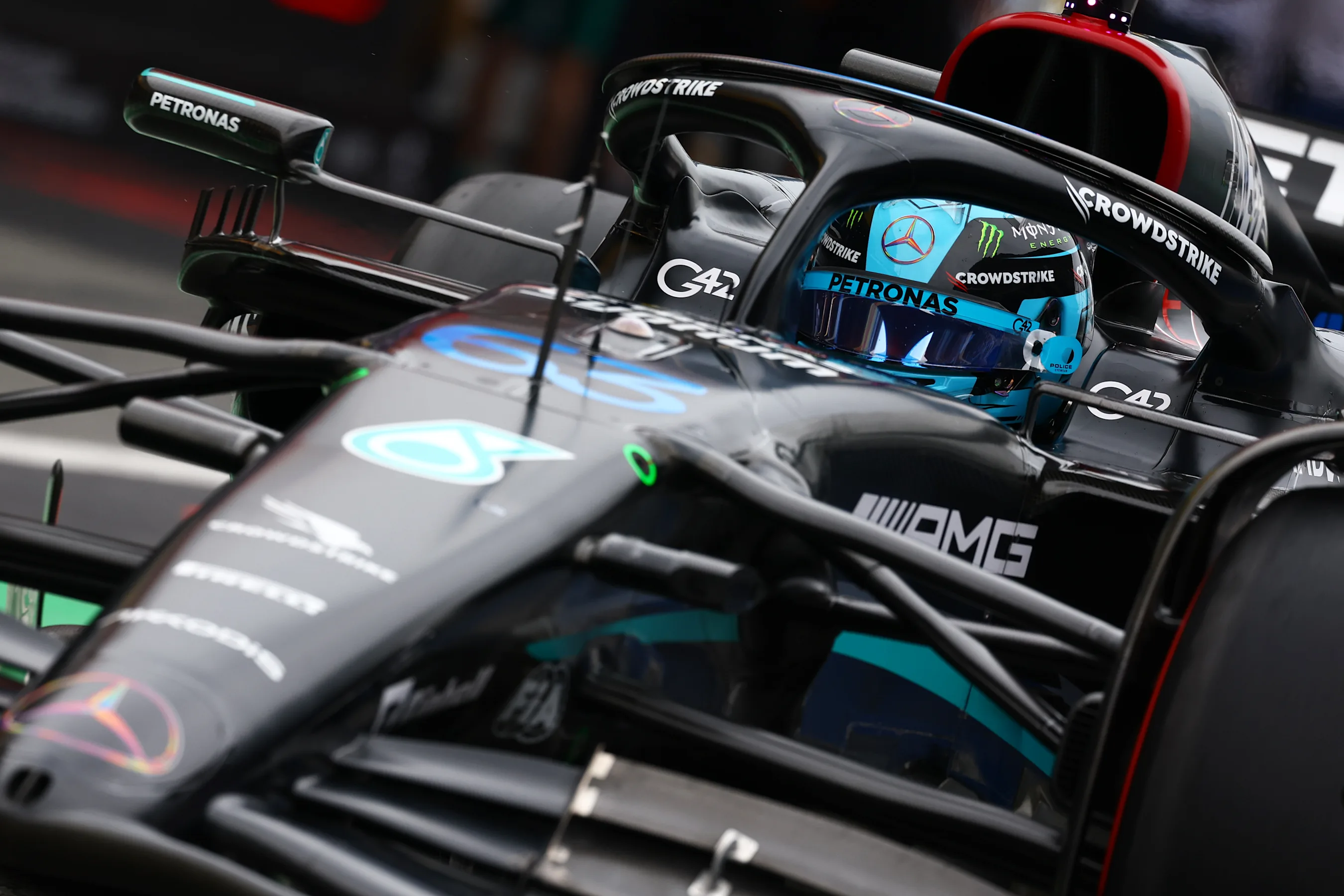 BARCELONA, SPAIN - JUNE 03: George Russell of Great Britain driving the (63) Mercedes AMG Petronas