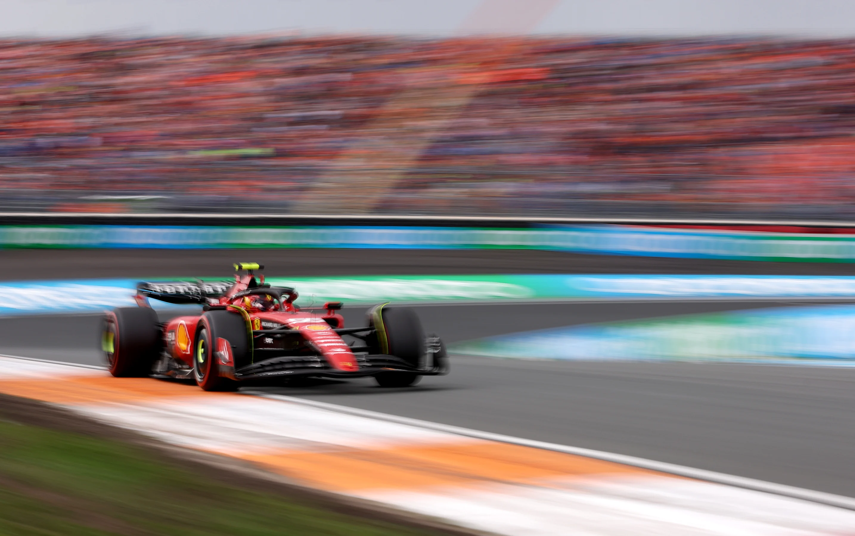 ZANDVOORT, NETHERLANDS - AUGUST 27: Carlos Sainz of Spain driving (55) the Ferrari SF-23 on track