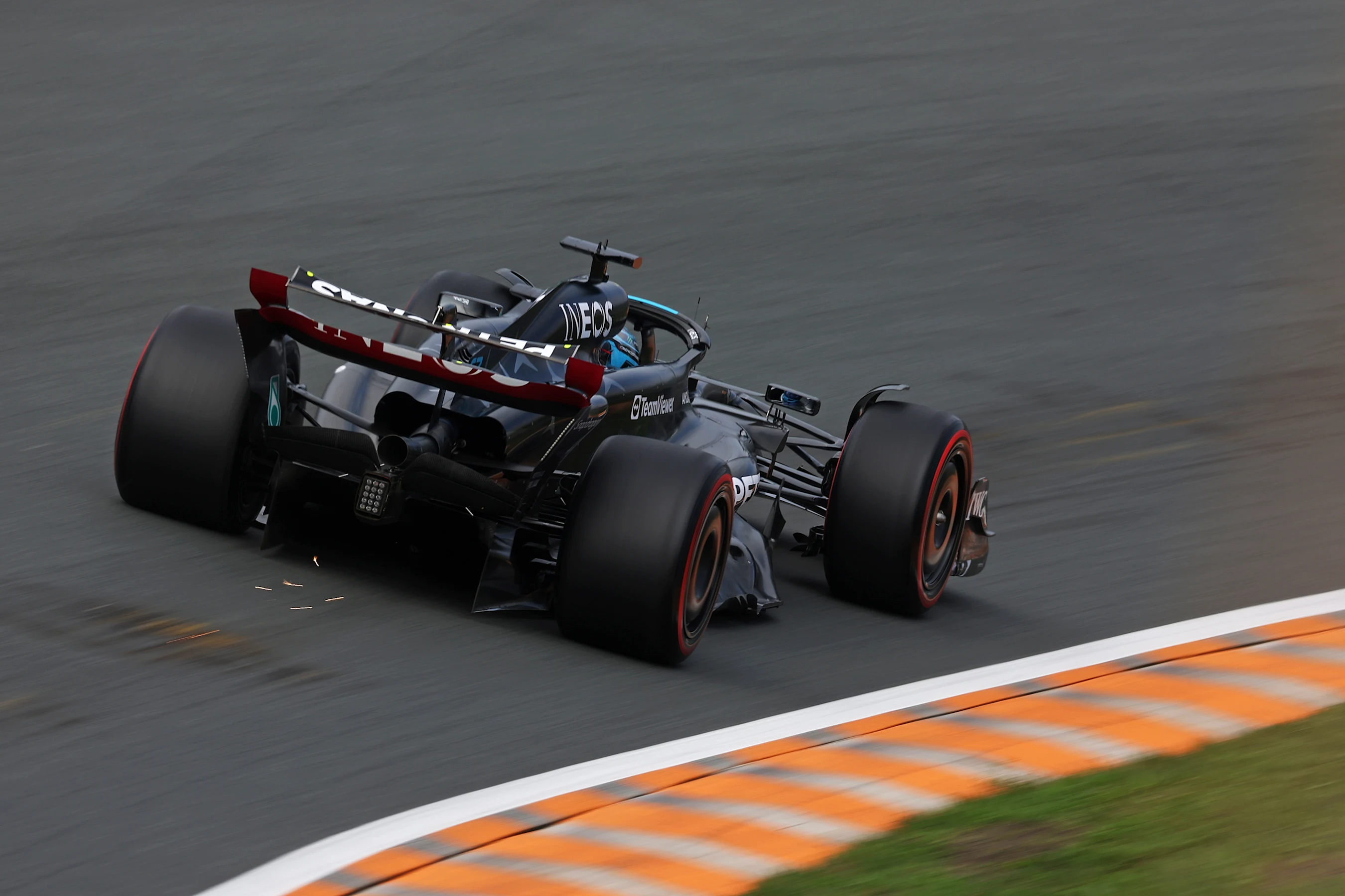 ZANDVOORT, NETHERLANDS - AUGUST 25: George Russell of Great Britain driving the (63) Mercedes AMG