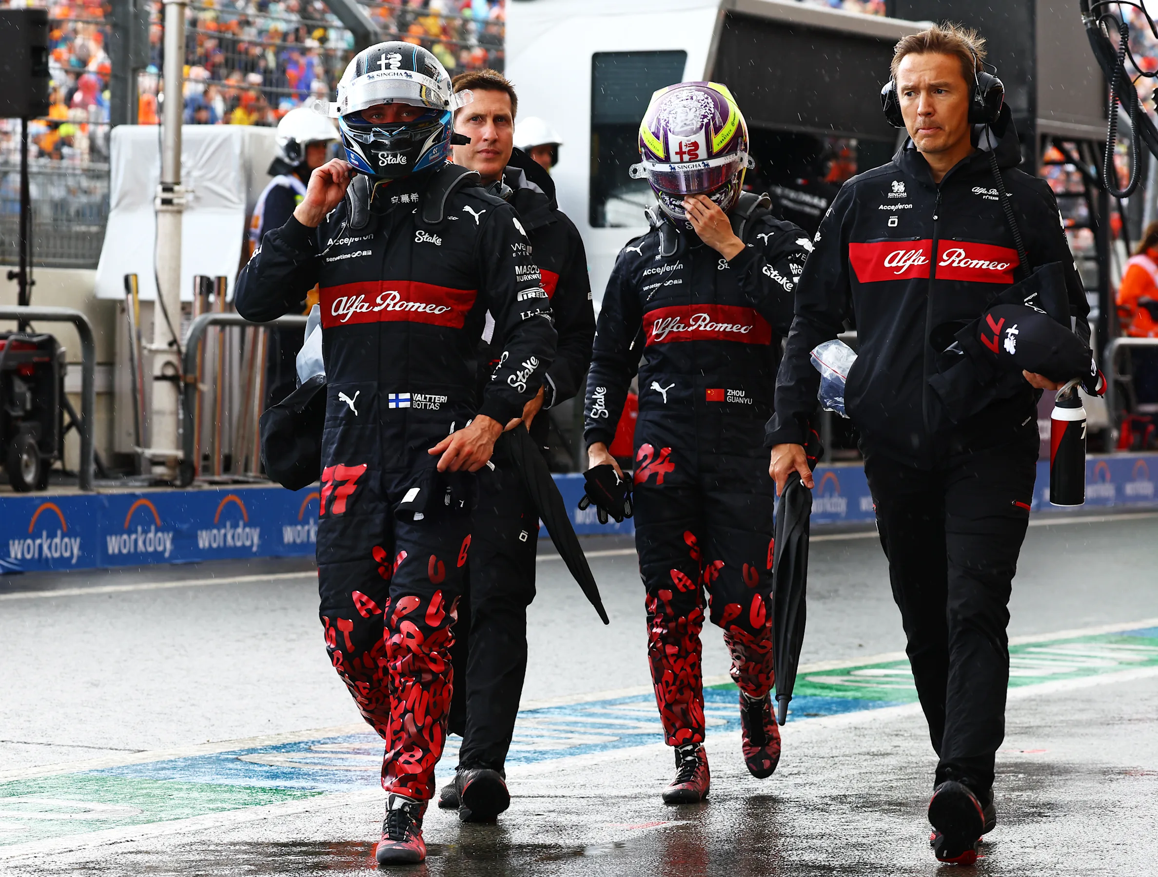 ZANDVOORT, NETHERLANDS - AUGUST 26: 16th placed qualifier Zhou Guanyu of China and Alfa Romeo F1