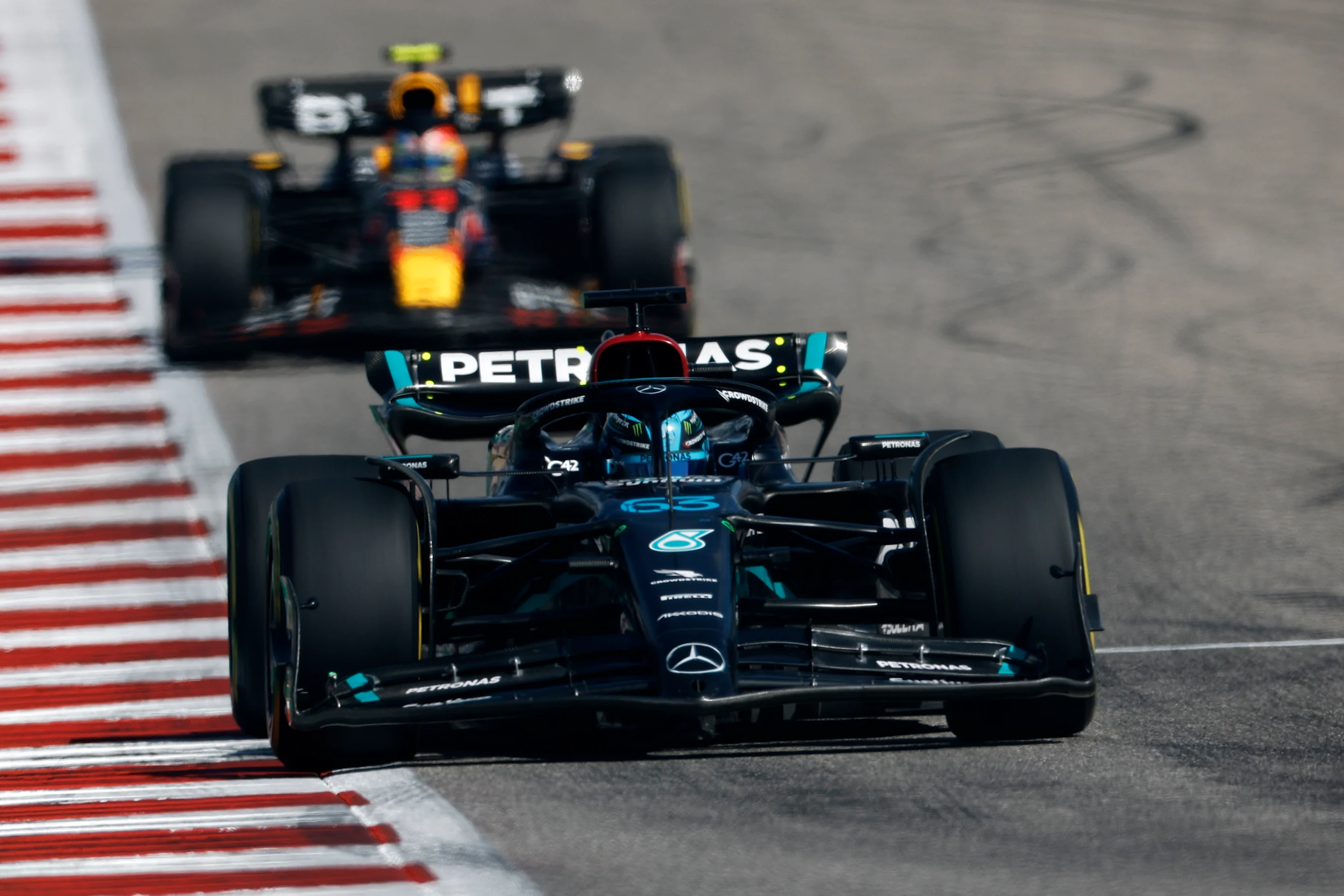 AUSTIN, TEXAS - OCTOBER 22: George Russell of Great Britain driving the (63) Mercedes AMG Petronas