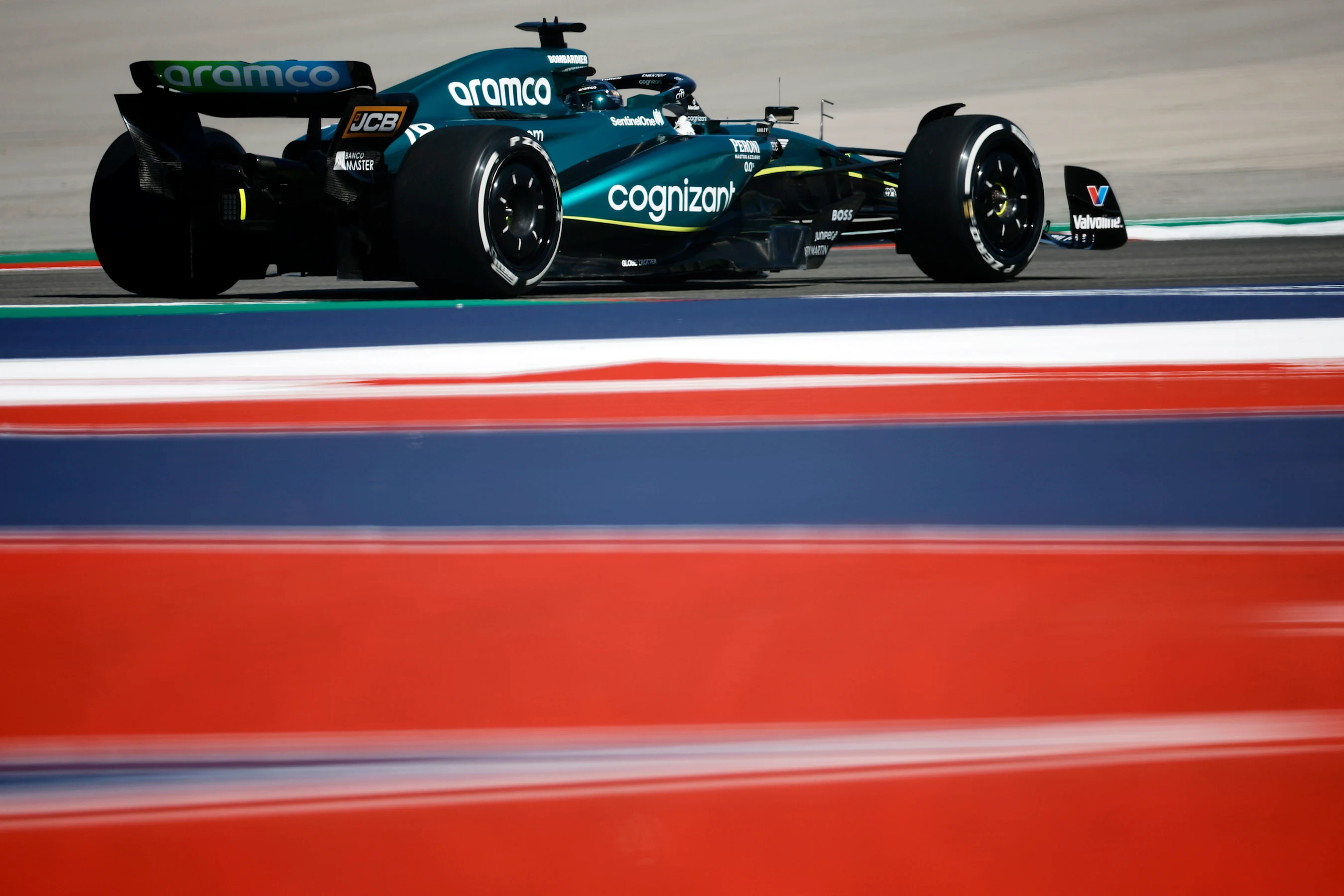 AUSTIN, TEXAS - OCTOBER 20: Lance Stroll of Canada driving the (18) Aston Martin AMR23 Mercedes on