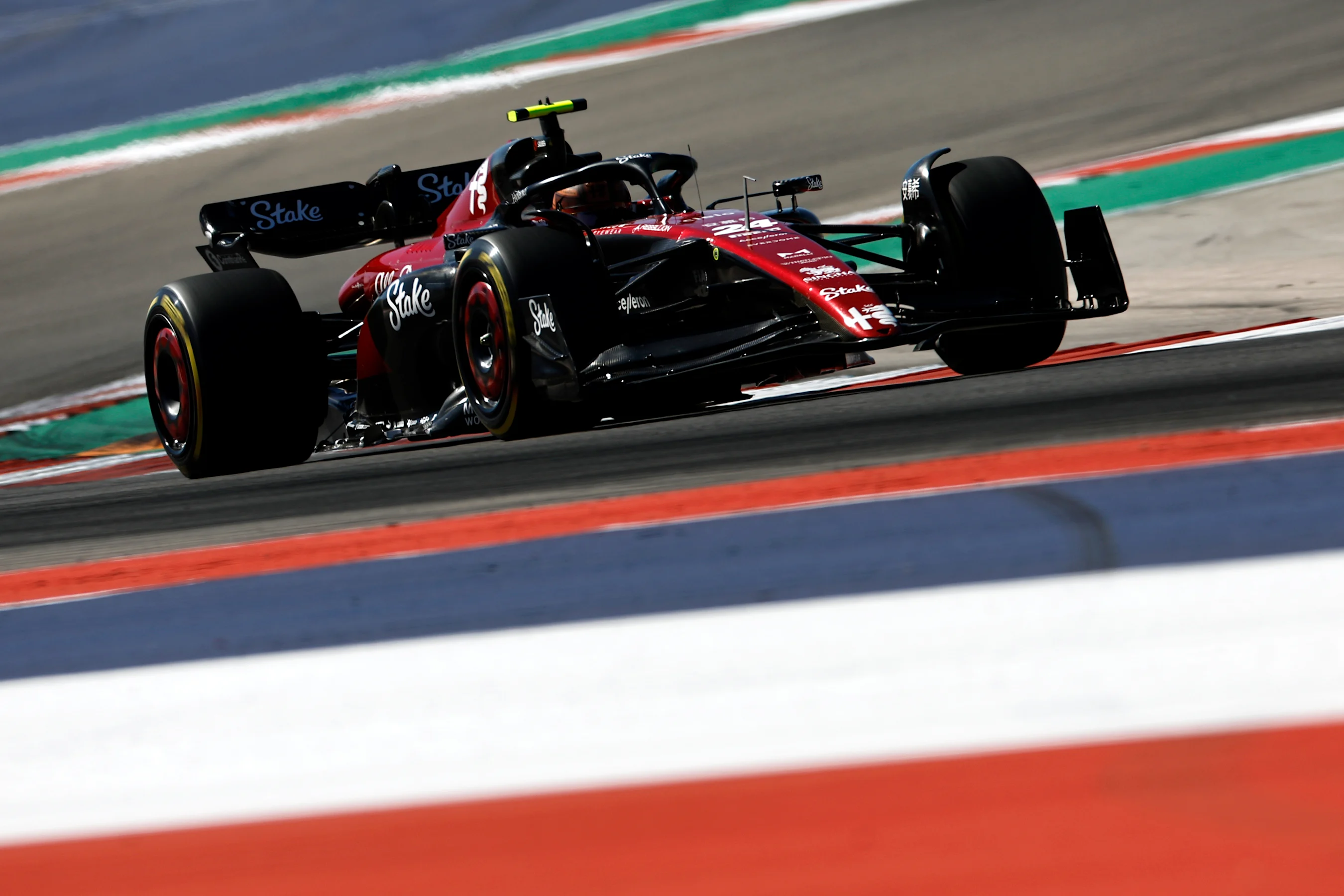 AUSTIN, TEXAS - OCTOBER 20: Zhou Guanyu of China driving the (24) Alfa Romeo F1 C43 Ferrari on