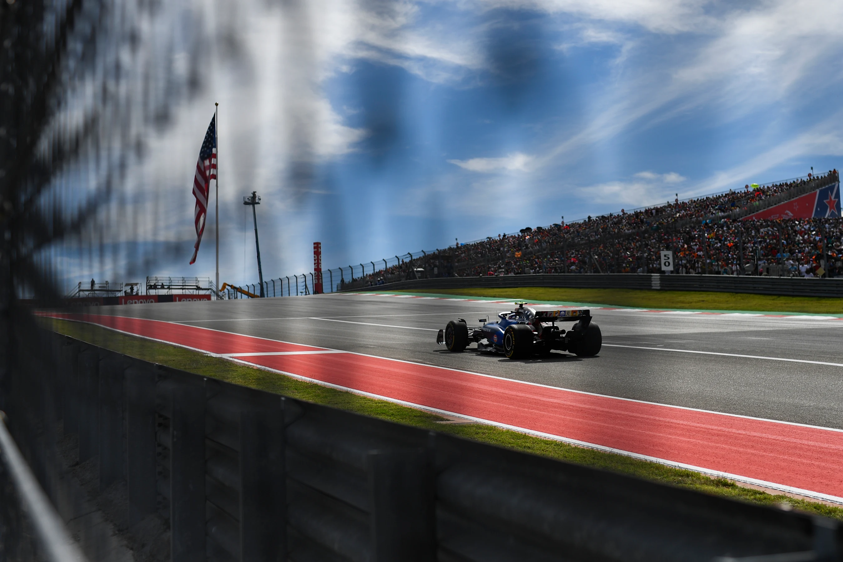 AUSTIN, TEXAS - OCTOBER 21: Logan Sargeant of United States driving the (2) Williams FW45 Mercedes