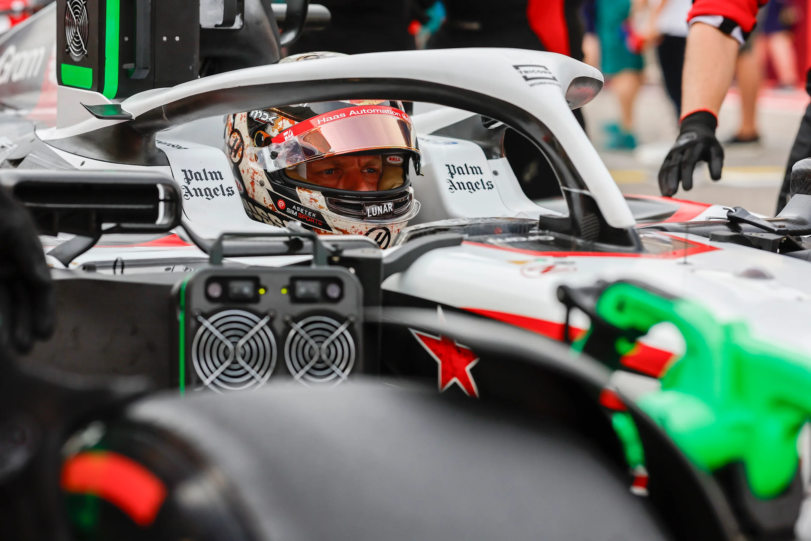 AUSTIN, TEXAS - OCTOBER 21: Kevin Magnussen of Denmark and Haas F1 prepares to drive on the grid
