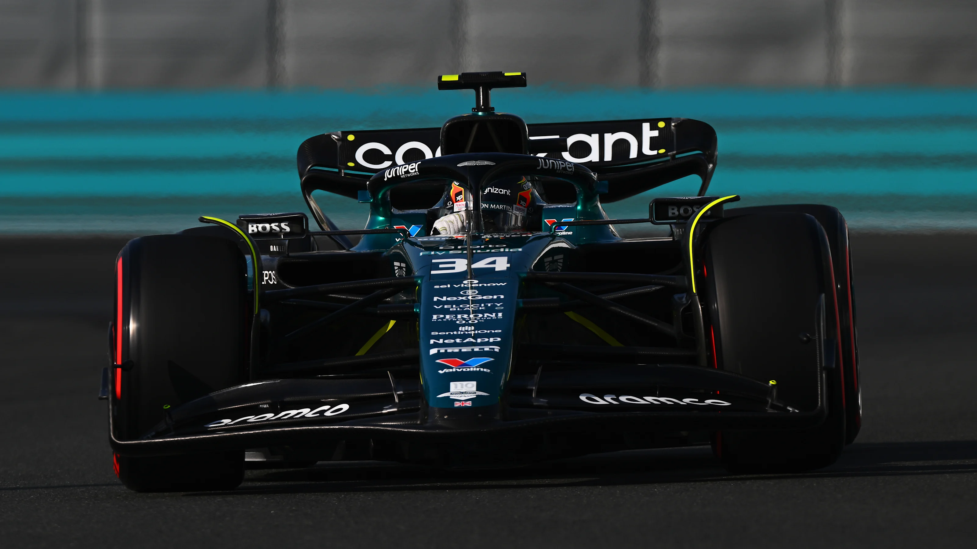 ABU DHABI, UNITED ARAB EMIRATES - NOVEMBER 28: Felipe Drugovich of Brazil driving the (34) Aston