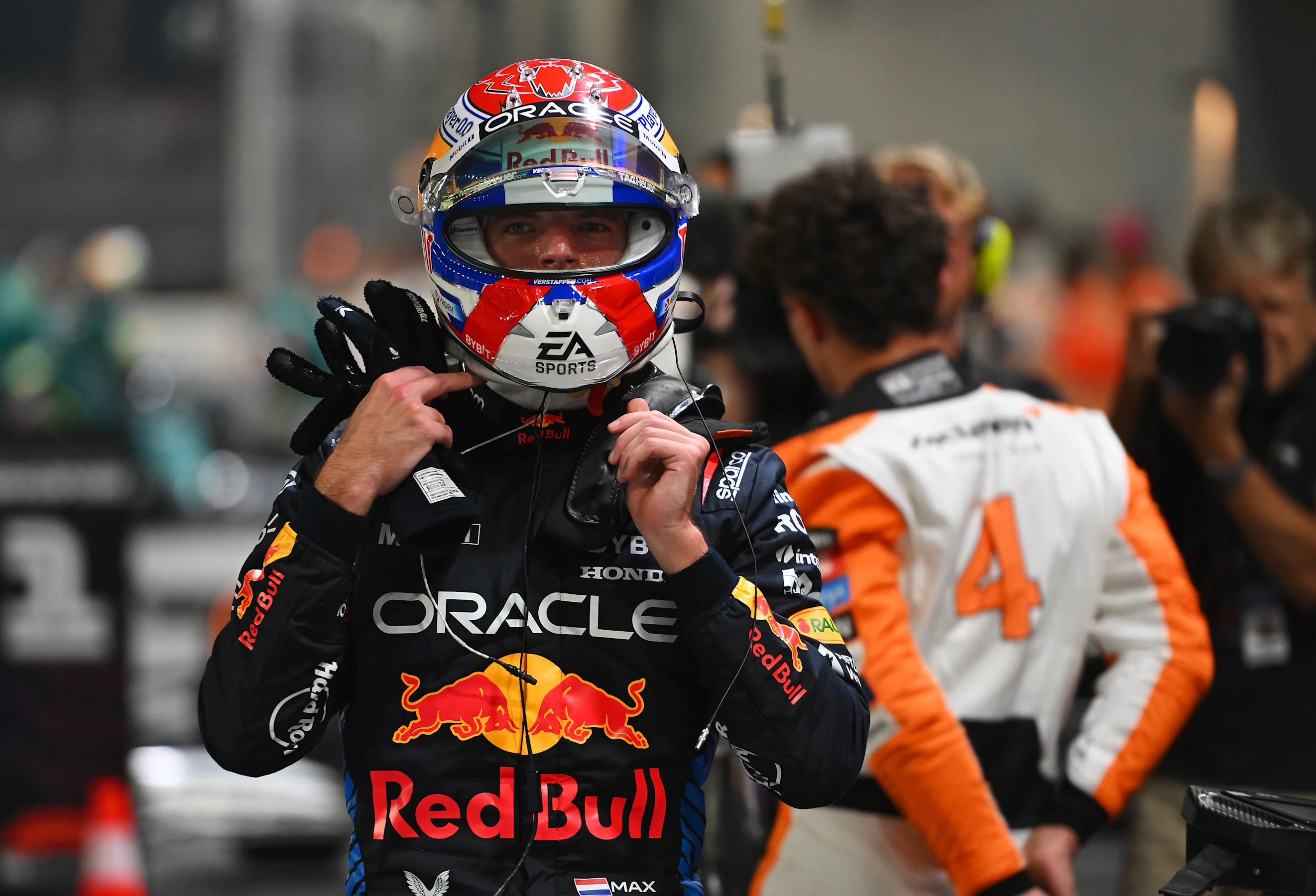 SINGAPORE, SINGAPORE - SEPTEMBER 21: Second placed qualifier Max Verstappen of the Netherlands and