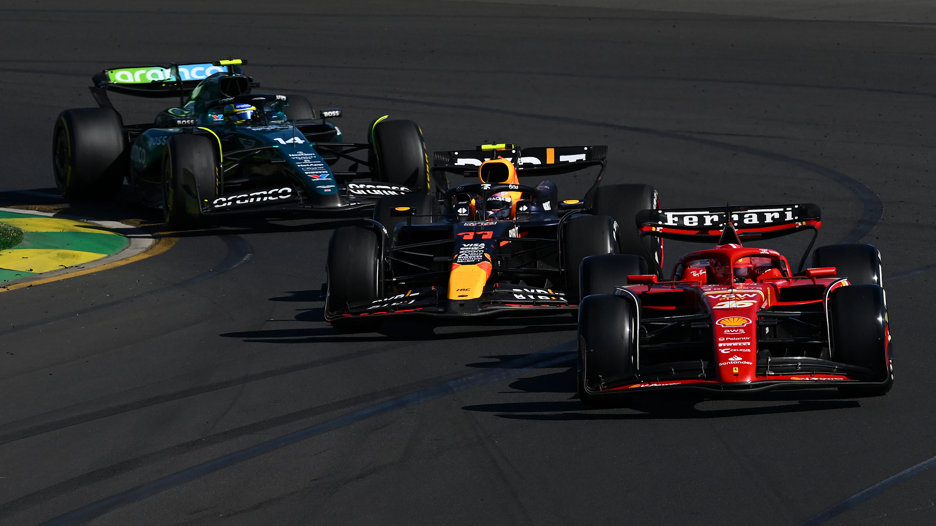 MELBOURNE, AUSTRALIA - MARCH 24: Charles Leclerc of Monaco driving the (16) Ferrari SF-24 leads