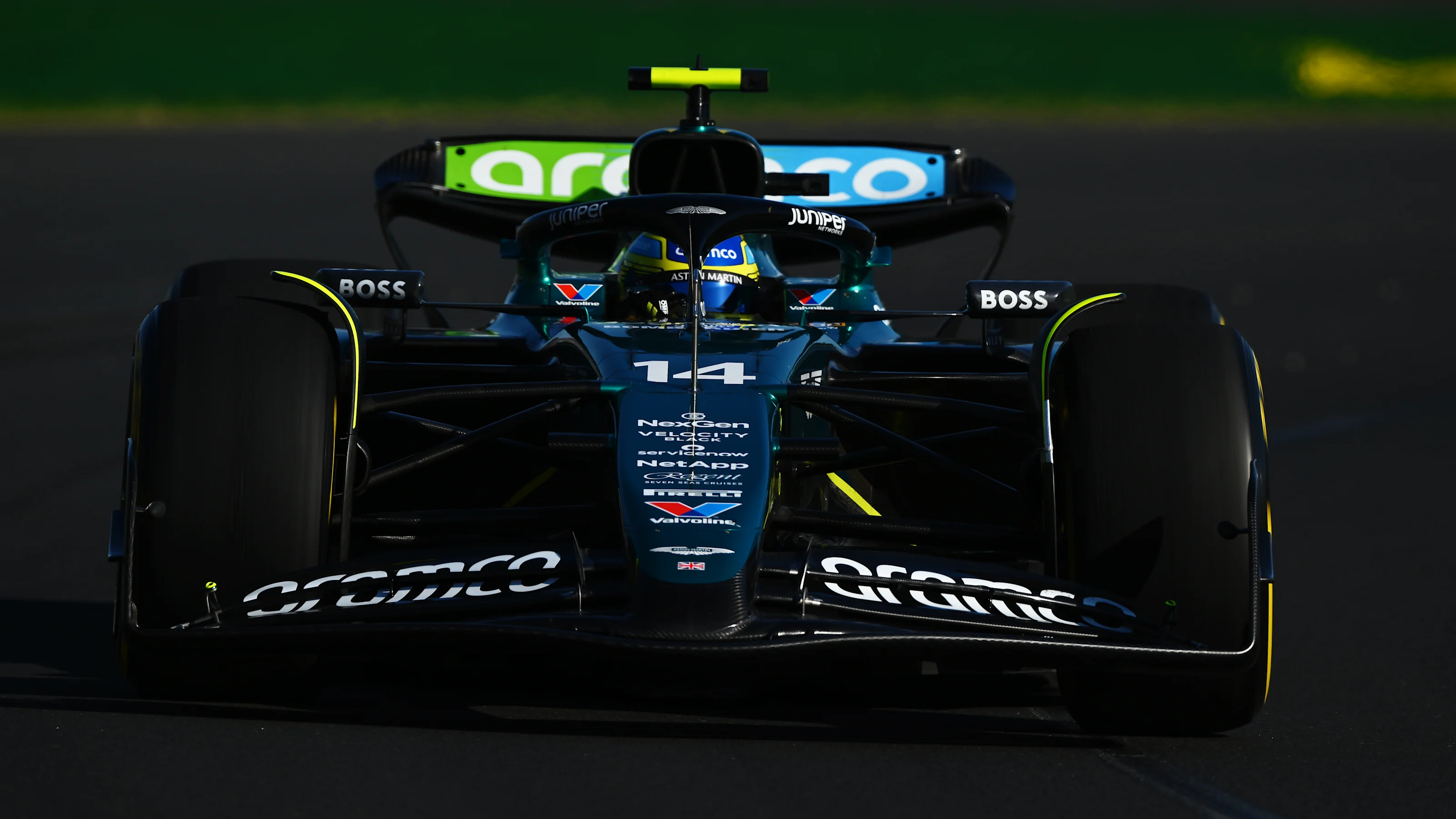 MELBOURNE, AUSTRALIA - MARCH 22: Fernando Alonso of Spain driving the (14) Aston Martin AMR24