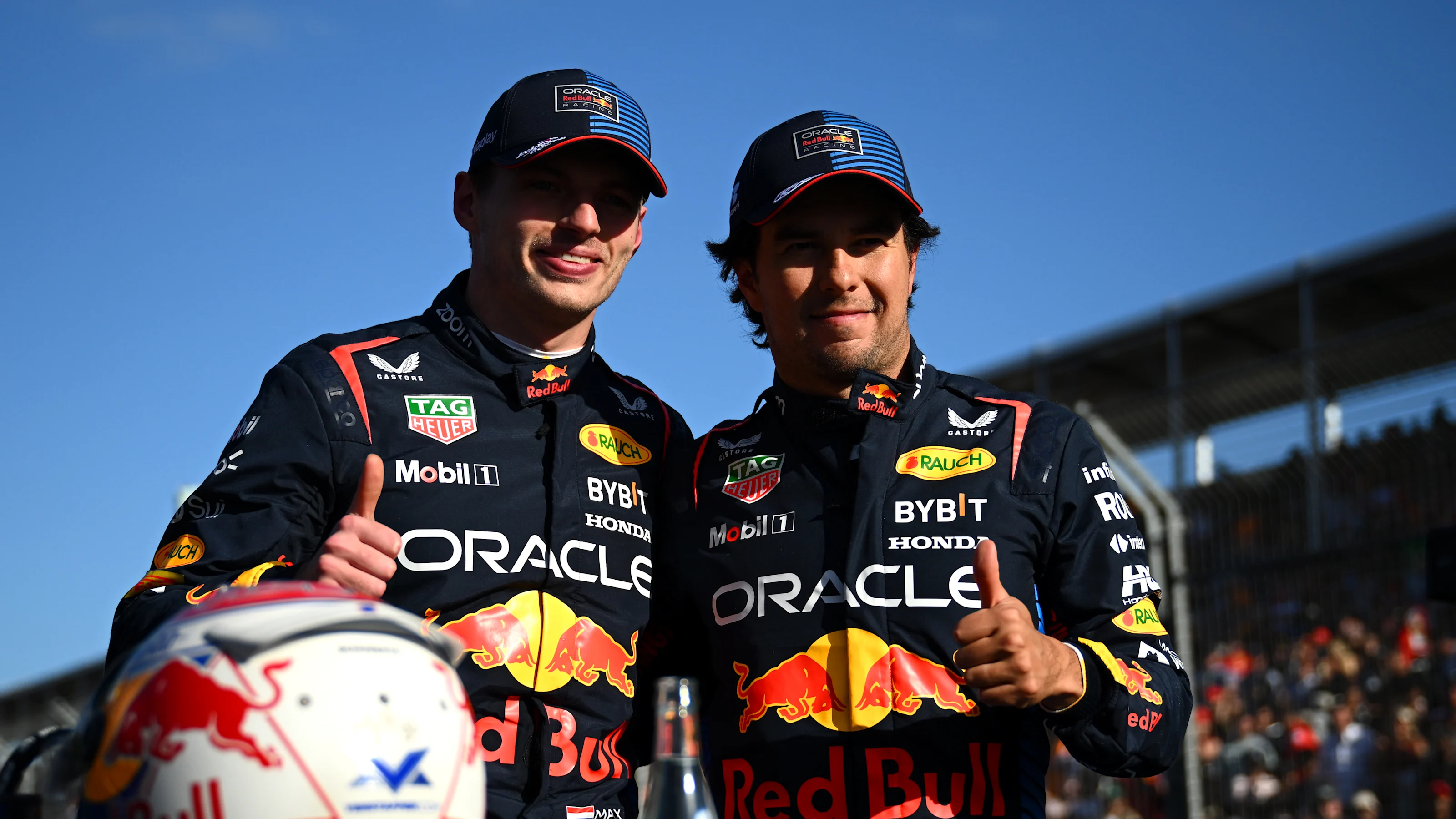 MELBOURNE, AUSTRALIA - MARCH 23: Pole position qualifier Max Verstappen of the Netherlands and