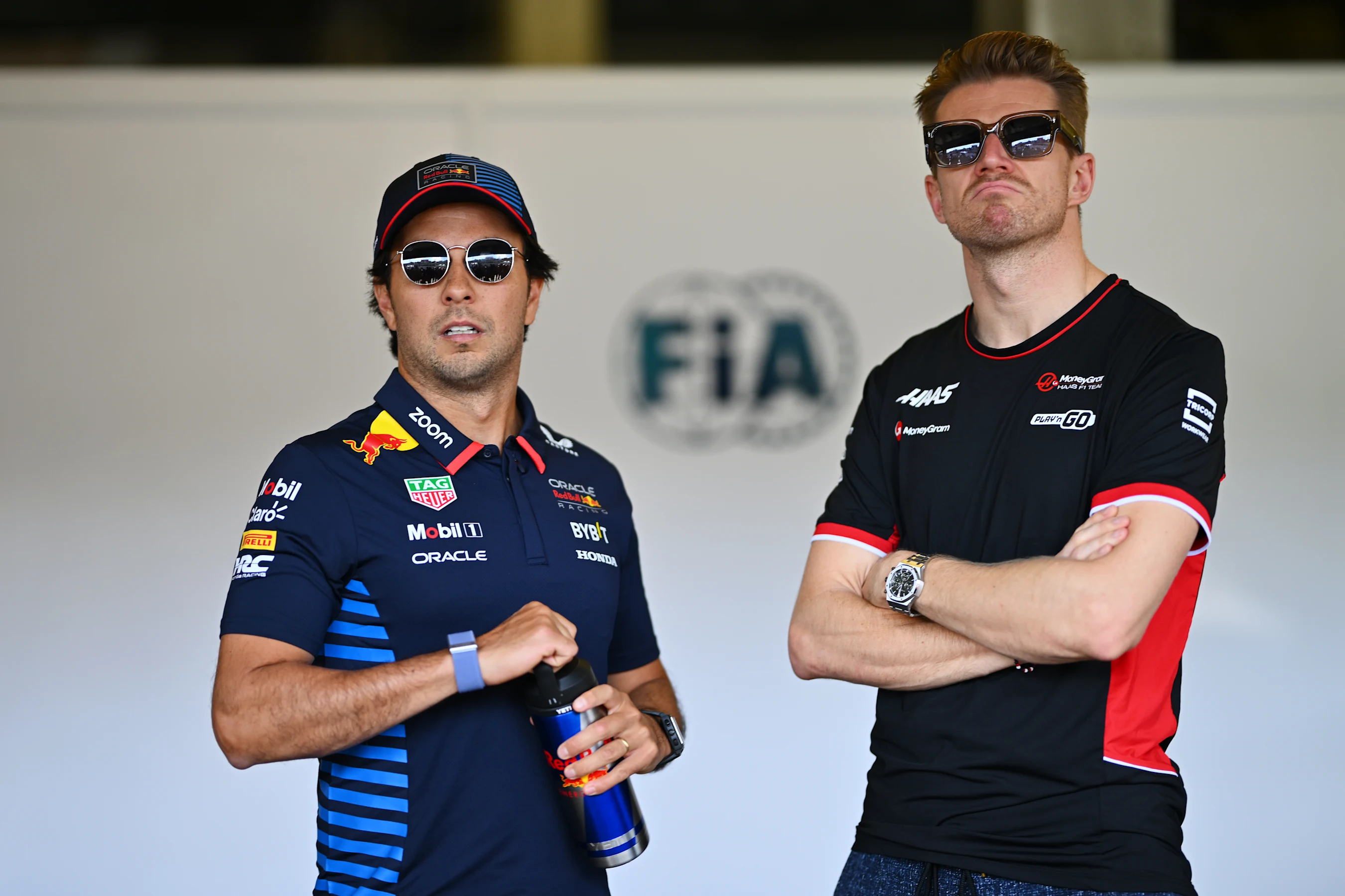 BAKU, AZERBAIJAN - SEPTEMBER 15: Sergio Perez of Mexico and Oracle Red Bull Racing and Nico