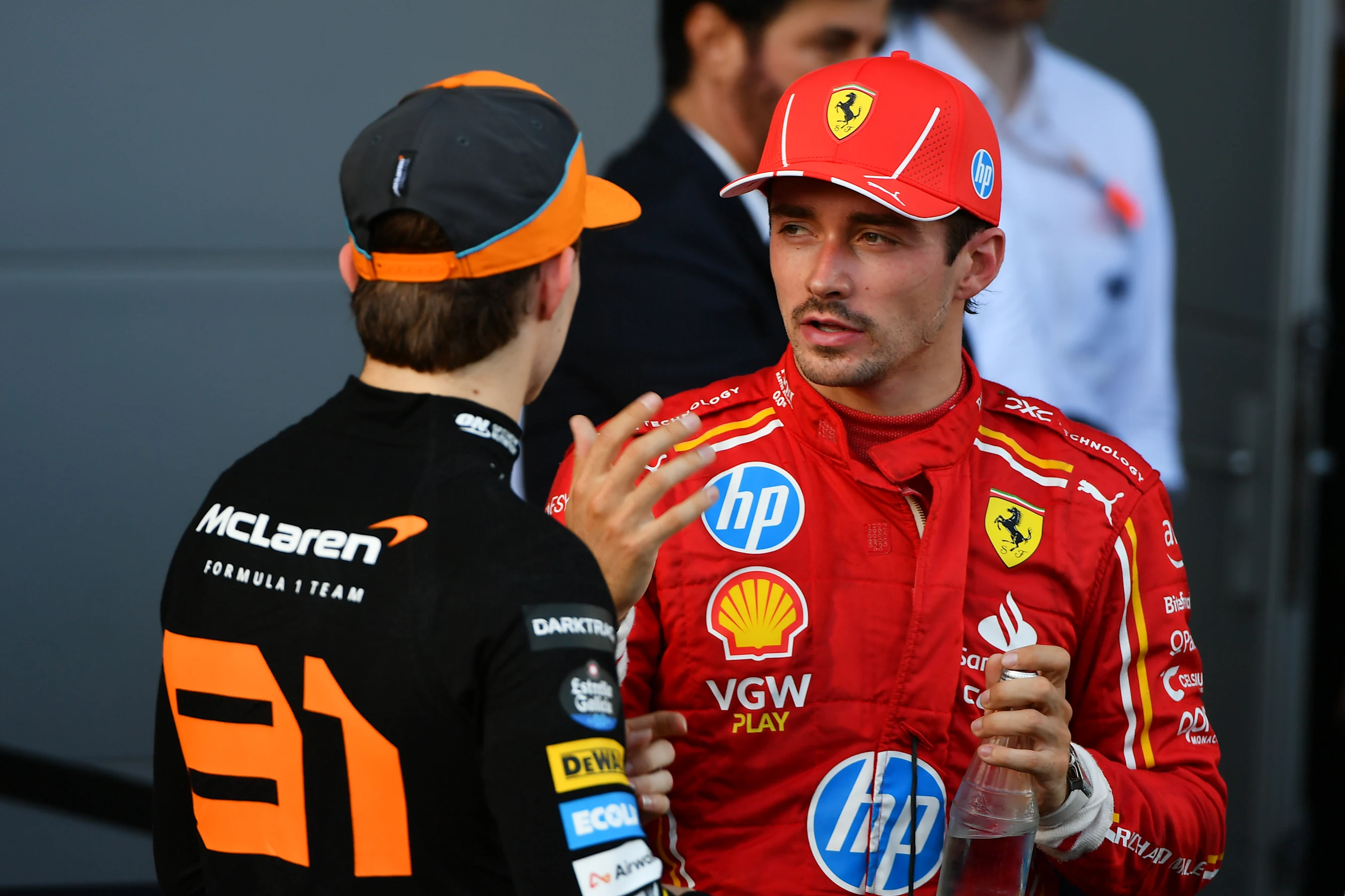 BAKU, AZERBAIJAN - SEPTEMBER 15: Race winner Oscar Piastri of Australia and McLaren and Second