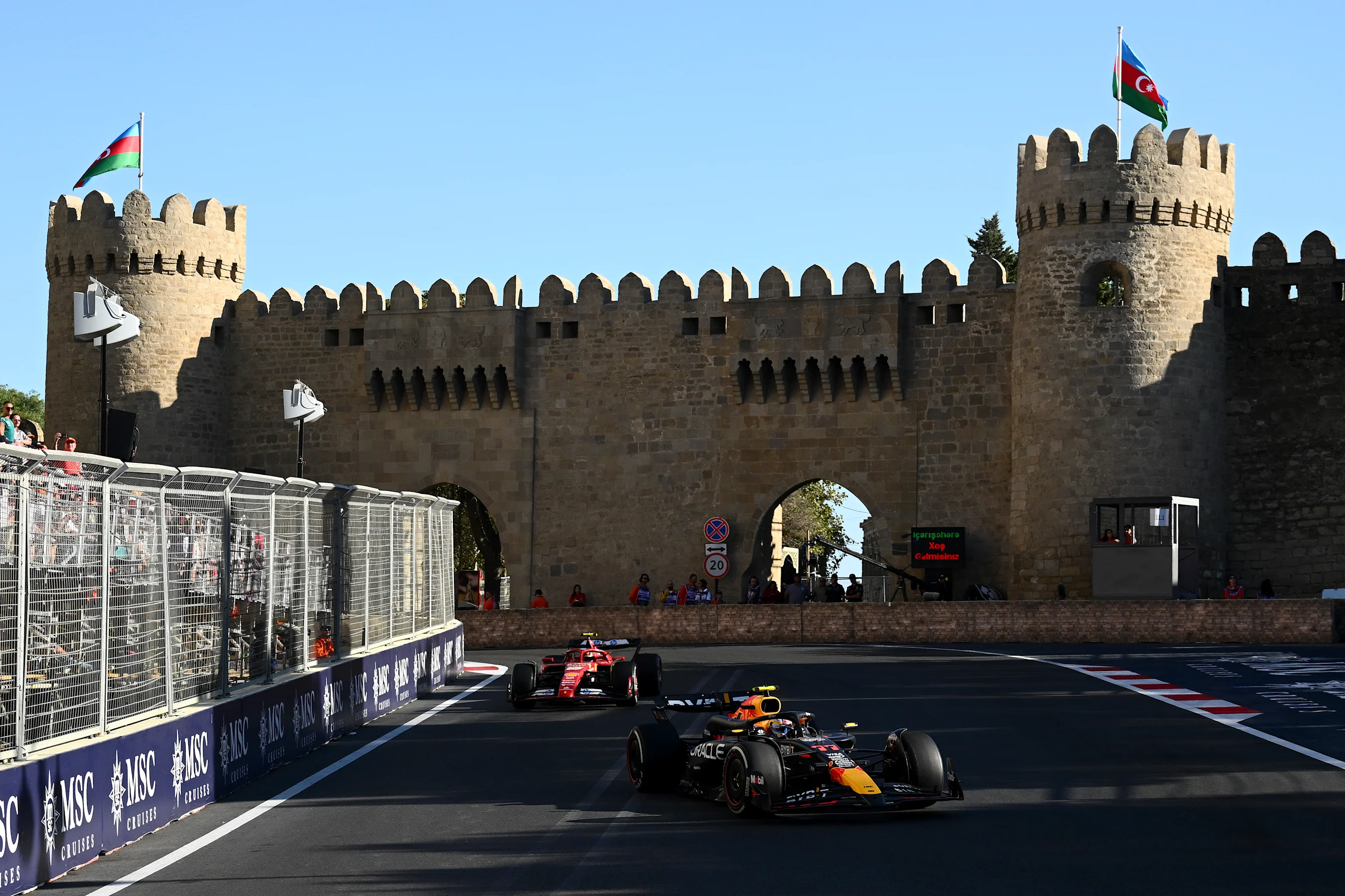 BAKU, AZERBAIJAN - SEPTEMBER 15: Sergio Perez of Mexico driving the (11) Oracle Red Bull Racing