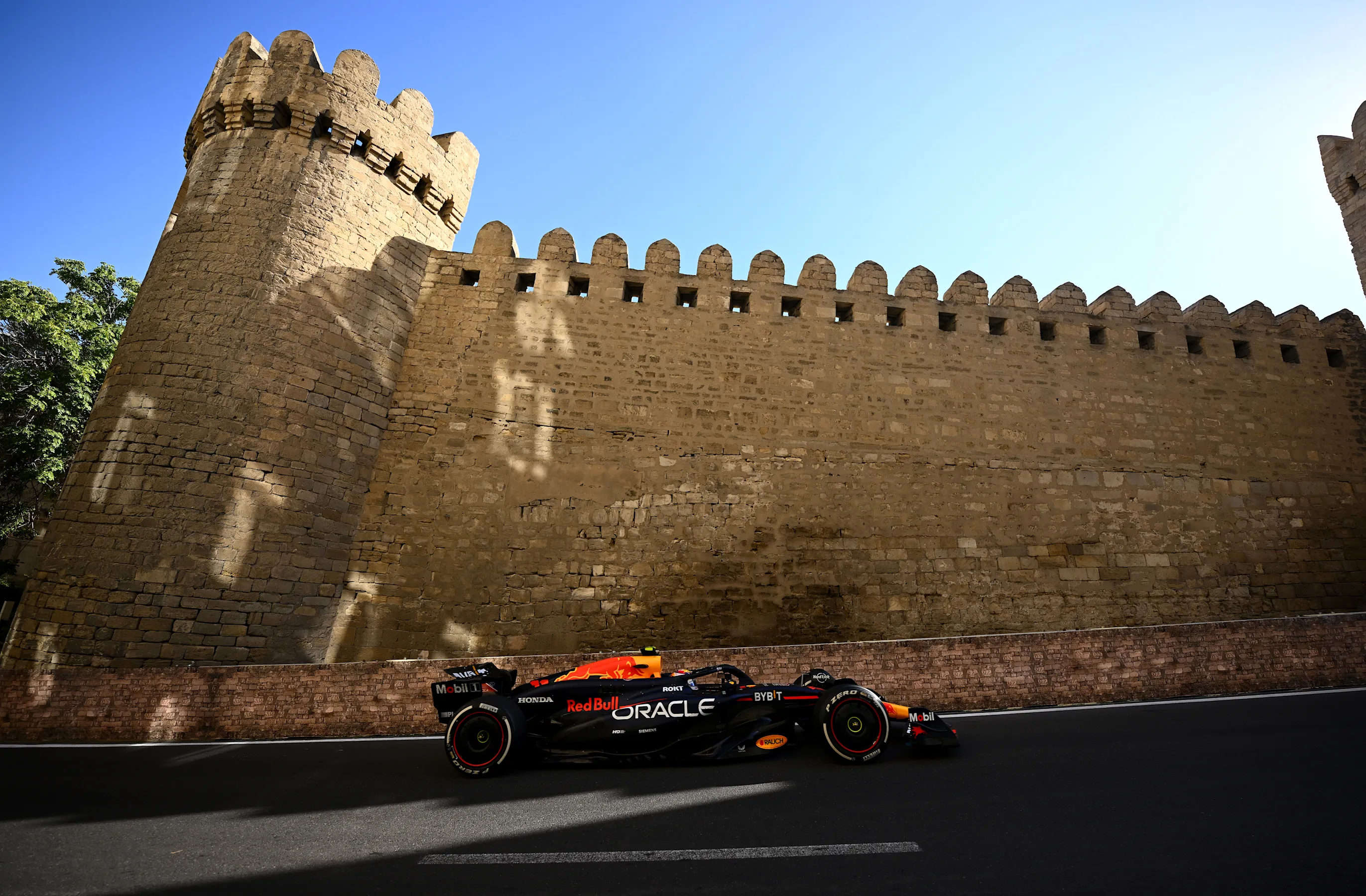 BAKU, AZERBAIJAN - SEPTEMBER 15: Sergio Perez of Mexico driving the (11) Oracle Red Bull Racing