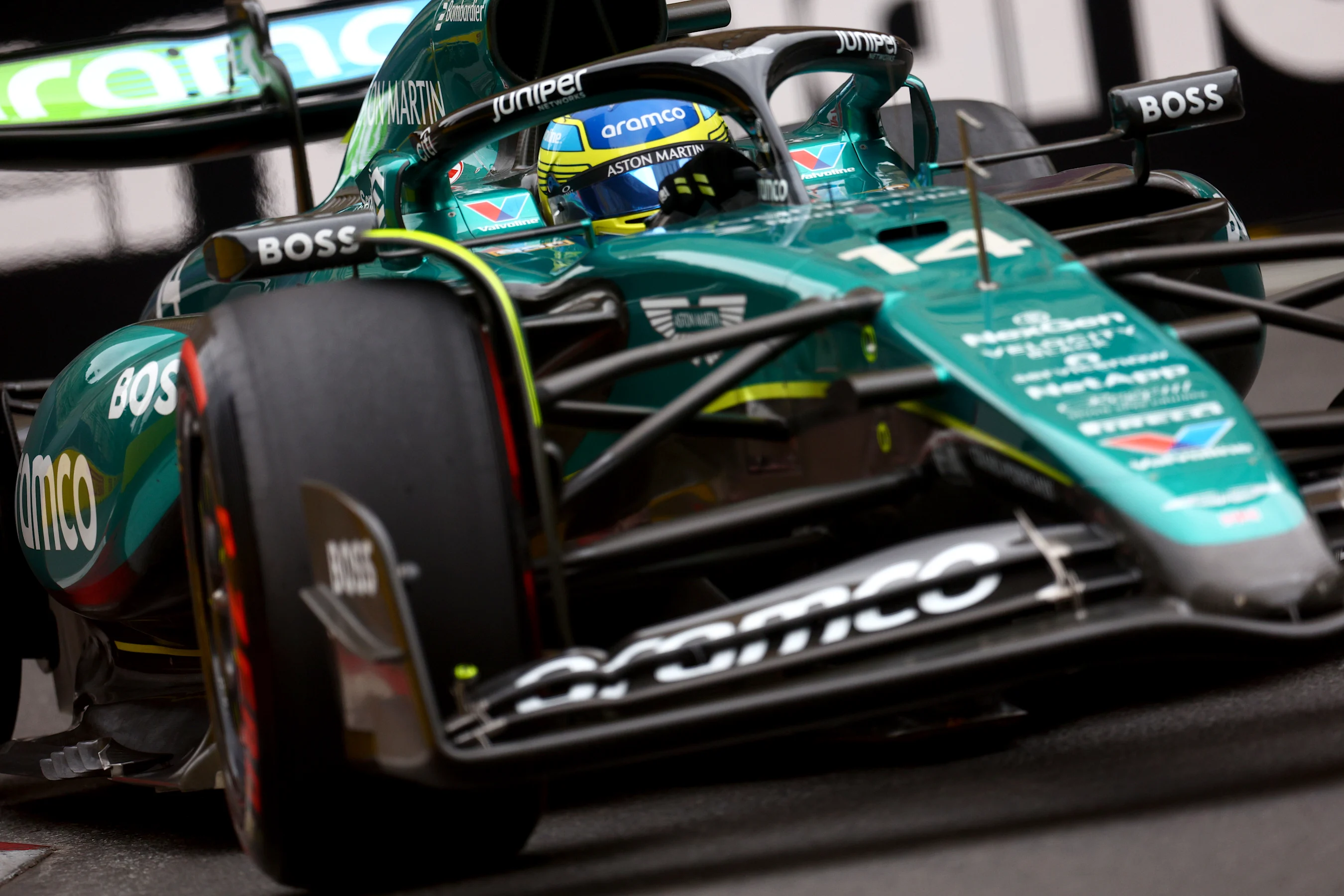 BAKU, AZERBAIJAN - SEPTEMBER 14: Fernando Alonso of Spain driving the (14) Aston Martin AMR24