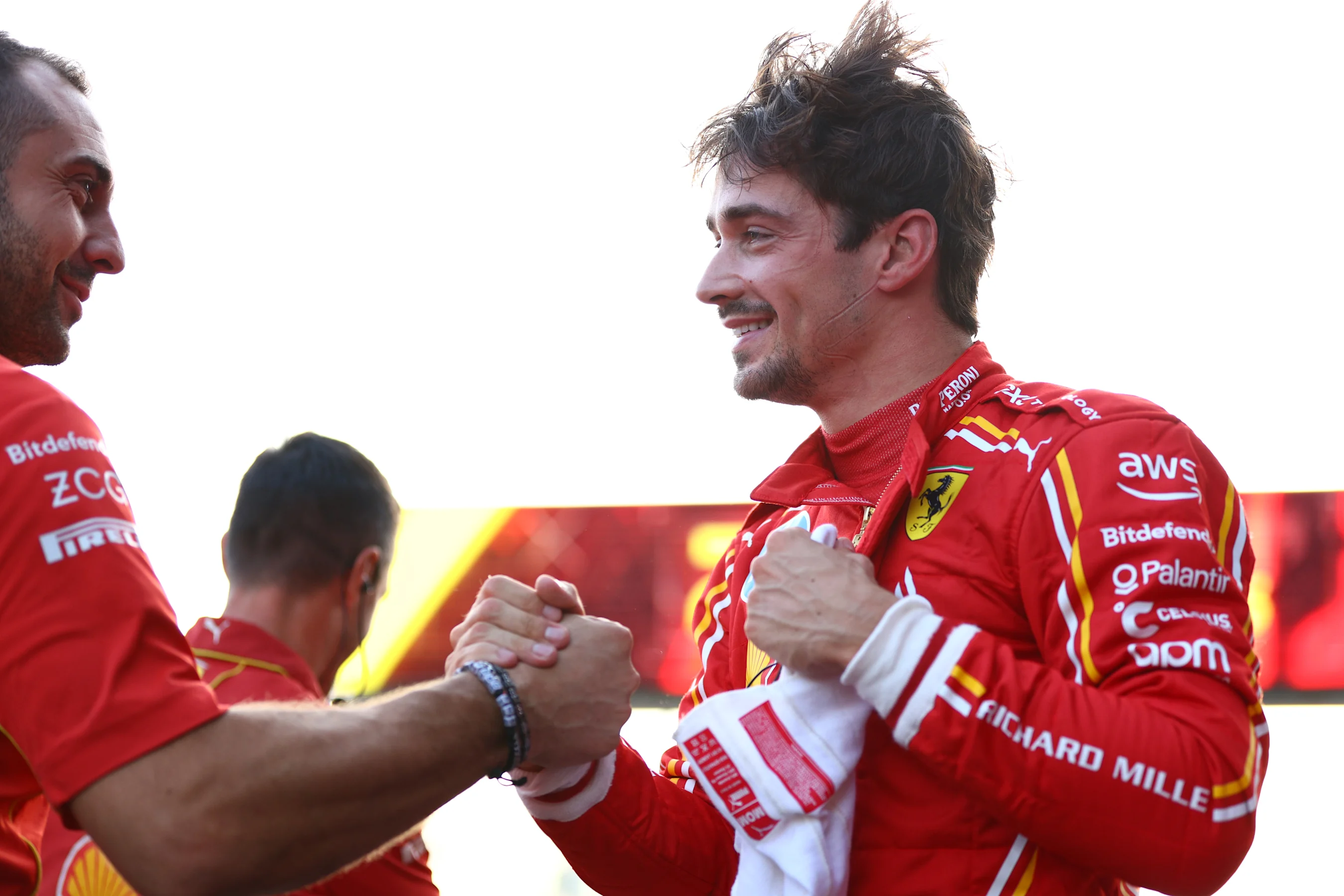 BAKU, AZERBAIJAN - SEPTEMBER 14: Pole position qualifier Charles Leclerc of Monaco and Ferrari