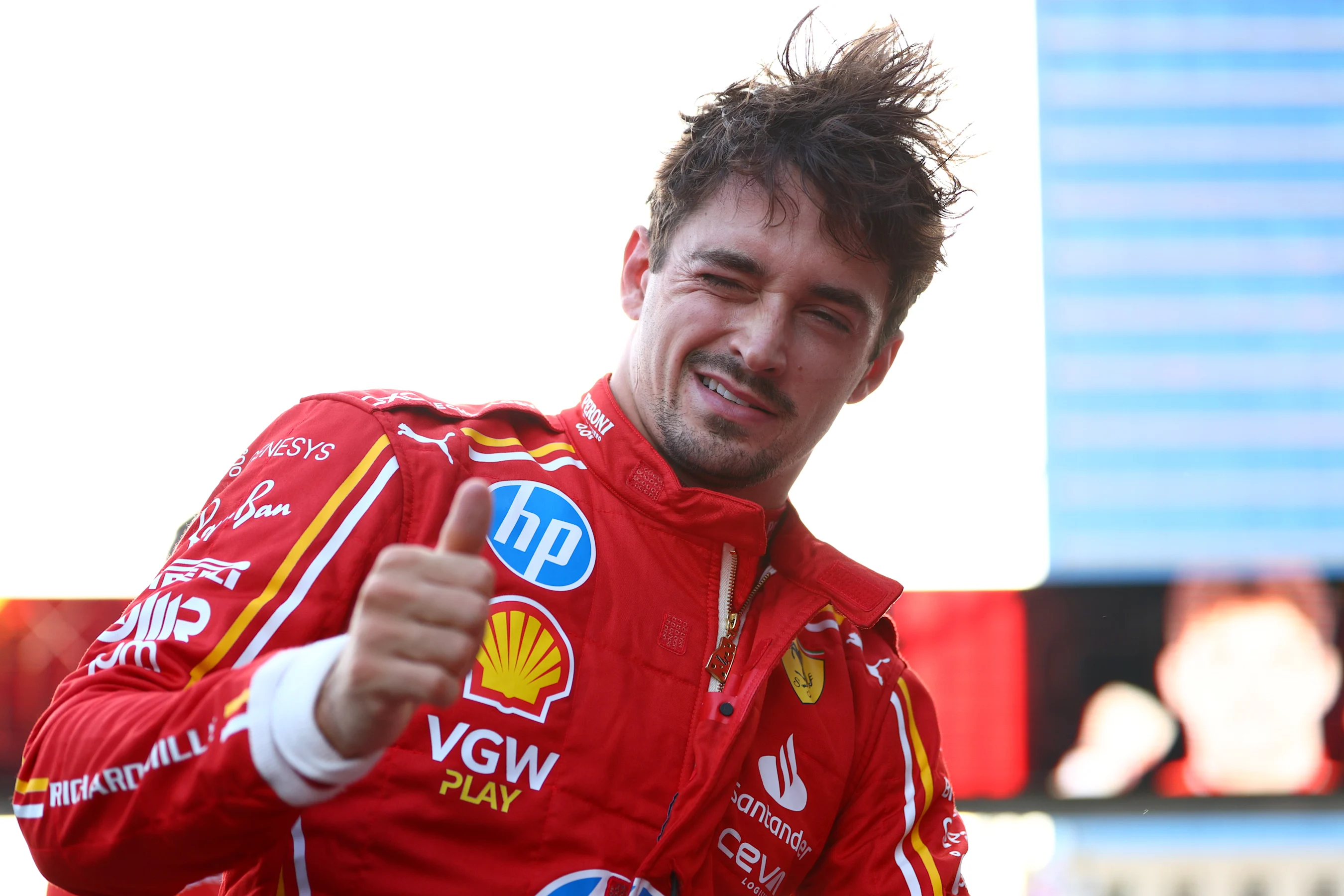 BAKU, AZERBAIJAN - SEPTEMBER 14: Pole position qualifier Charles Leclerc of Monaco and Ferrari