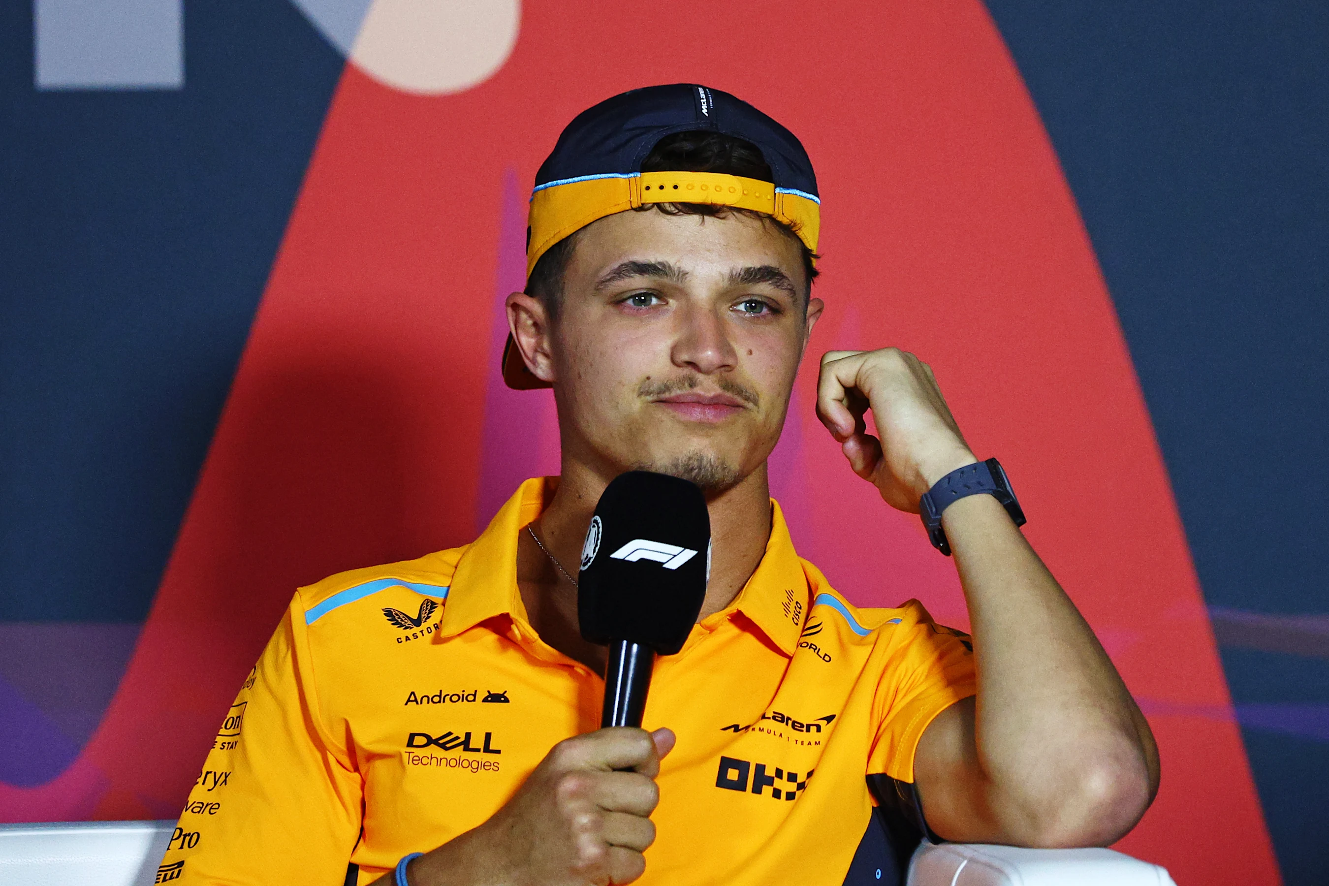 BAHRAIN, BAHRAIN - FEBRUARY 28: Lando Norris of Great Britain and McLaren attends the Drivers Press