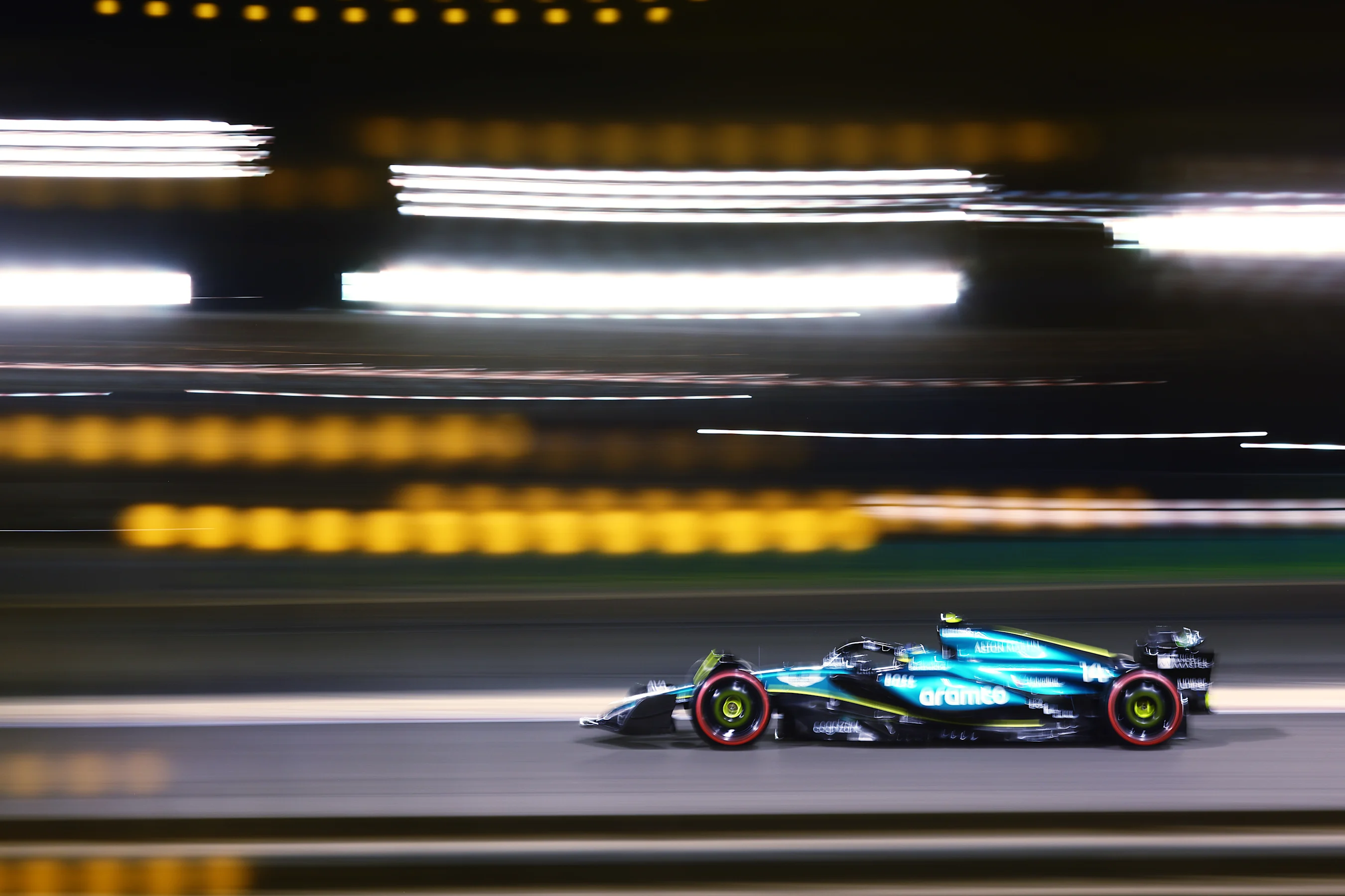 BAHRAIN, BAHRAIN - MARCH 01: Fernando Alonso of Spain driving the (14) Aston Martin AMR24 Mercedes
