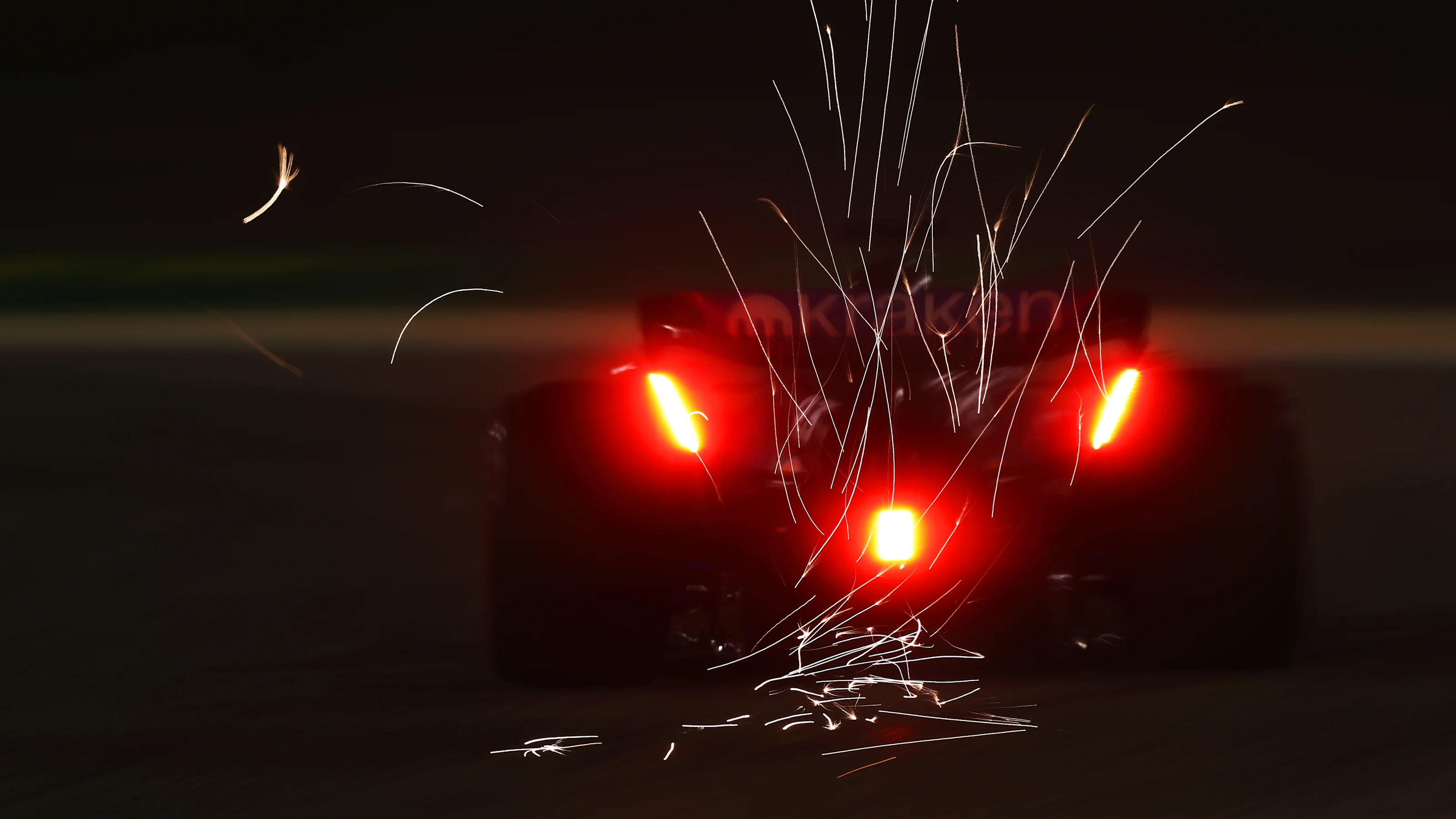 BAHRAIN, BAHRAIN - MARCH 01: Sparks fly behind the car of Alexander Albon of Thailand driving the