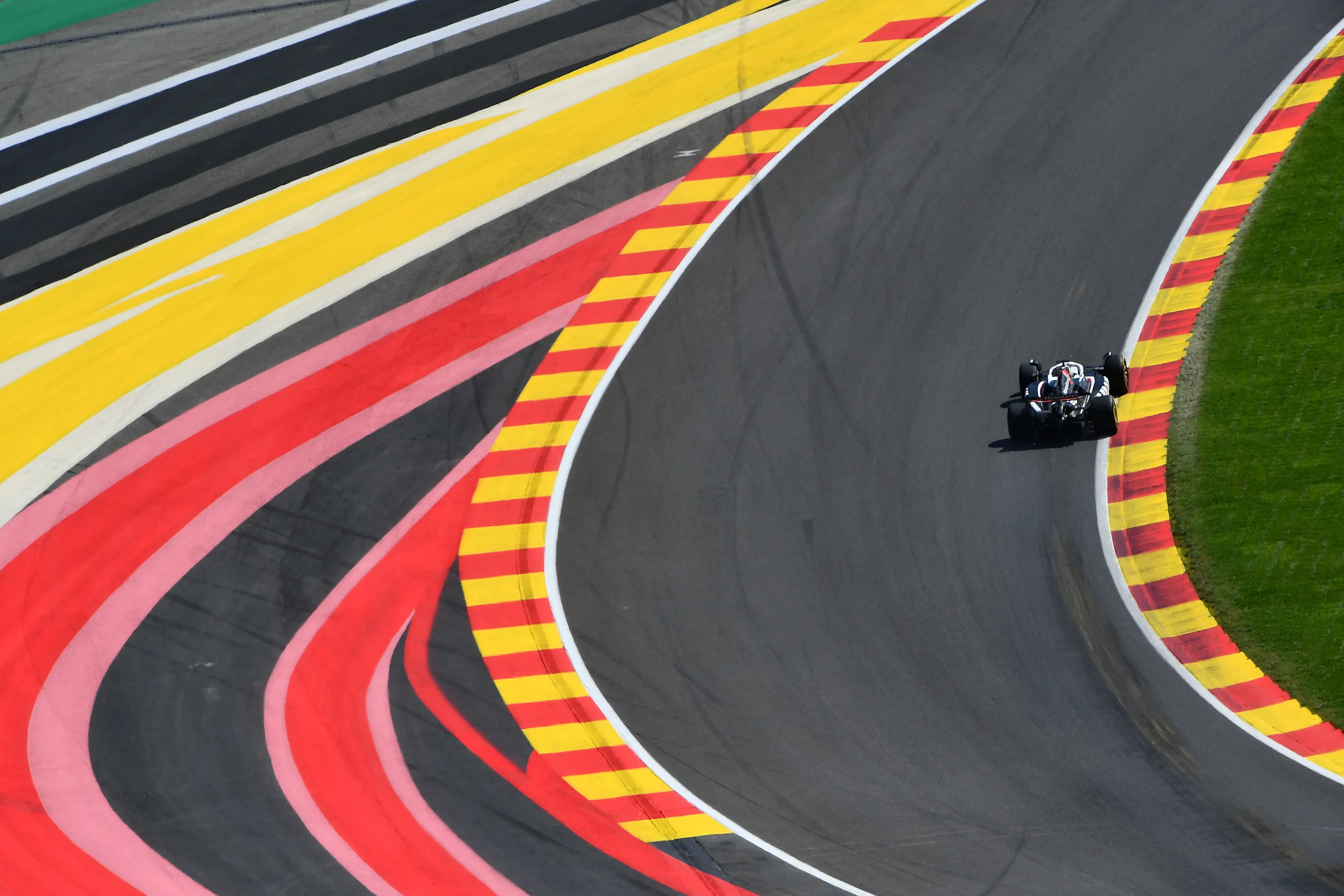 SPA, BELGIUM - JULY 28: Kevin Magnussen of Denmark driving the (20) Haas F1 VF-24 Ferrari on track