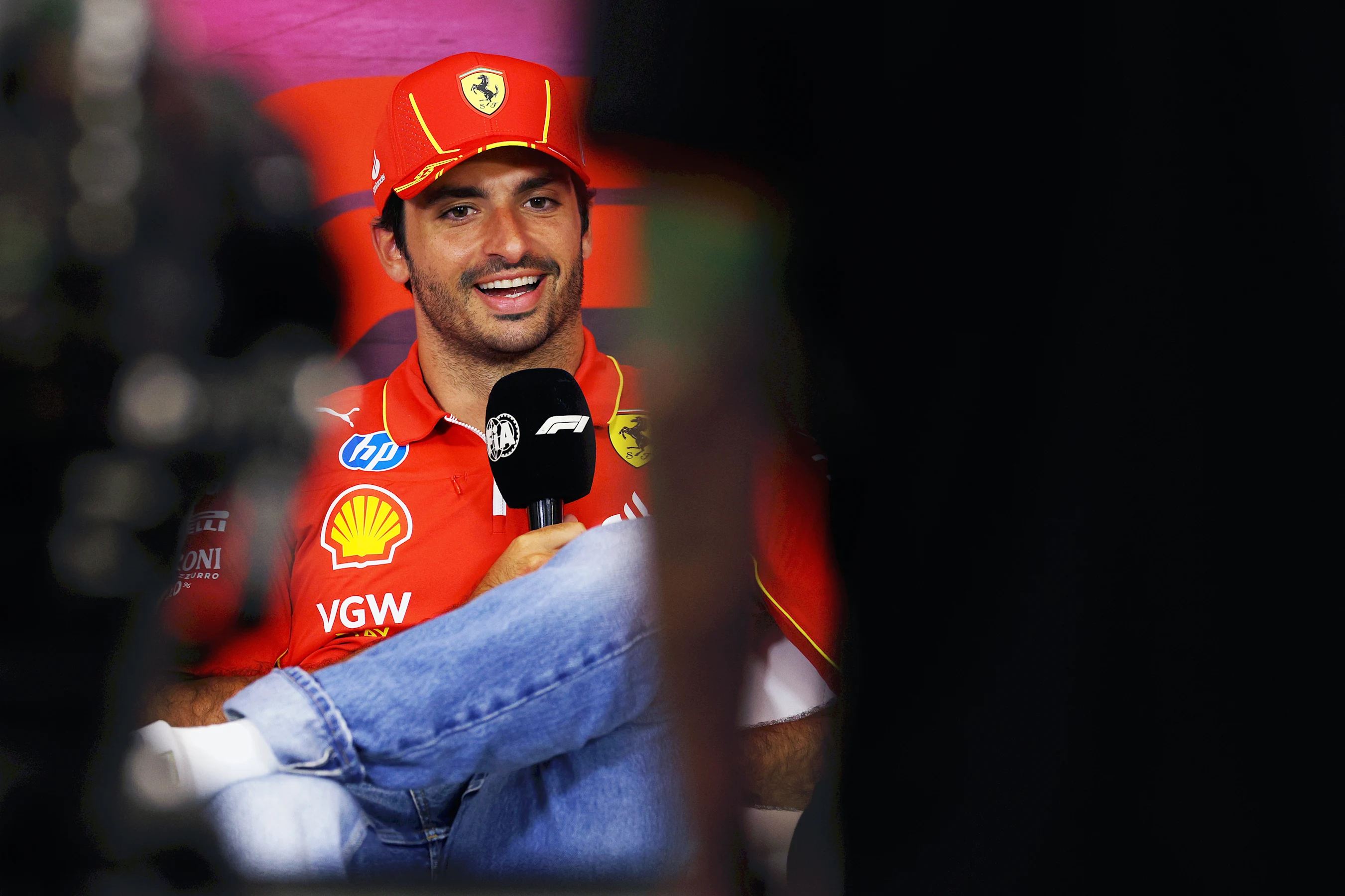 SPA, BELGIUM - JULY 25: Carlos Sainz of Spain and Ferrari attends the Drivers Press Conference