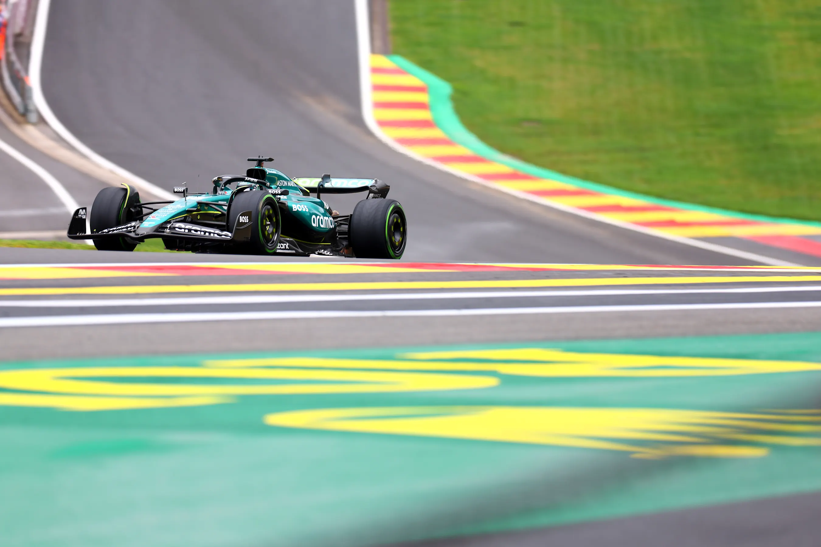 SPA, BELGIUM - JULY 27: Lance Stroll of Canada driving the (18) Aston Martin AMR24 Mercedes on