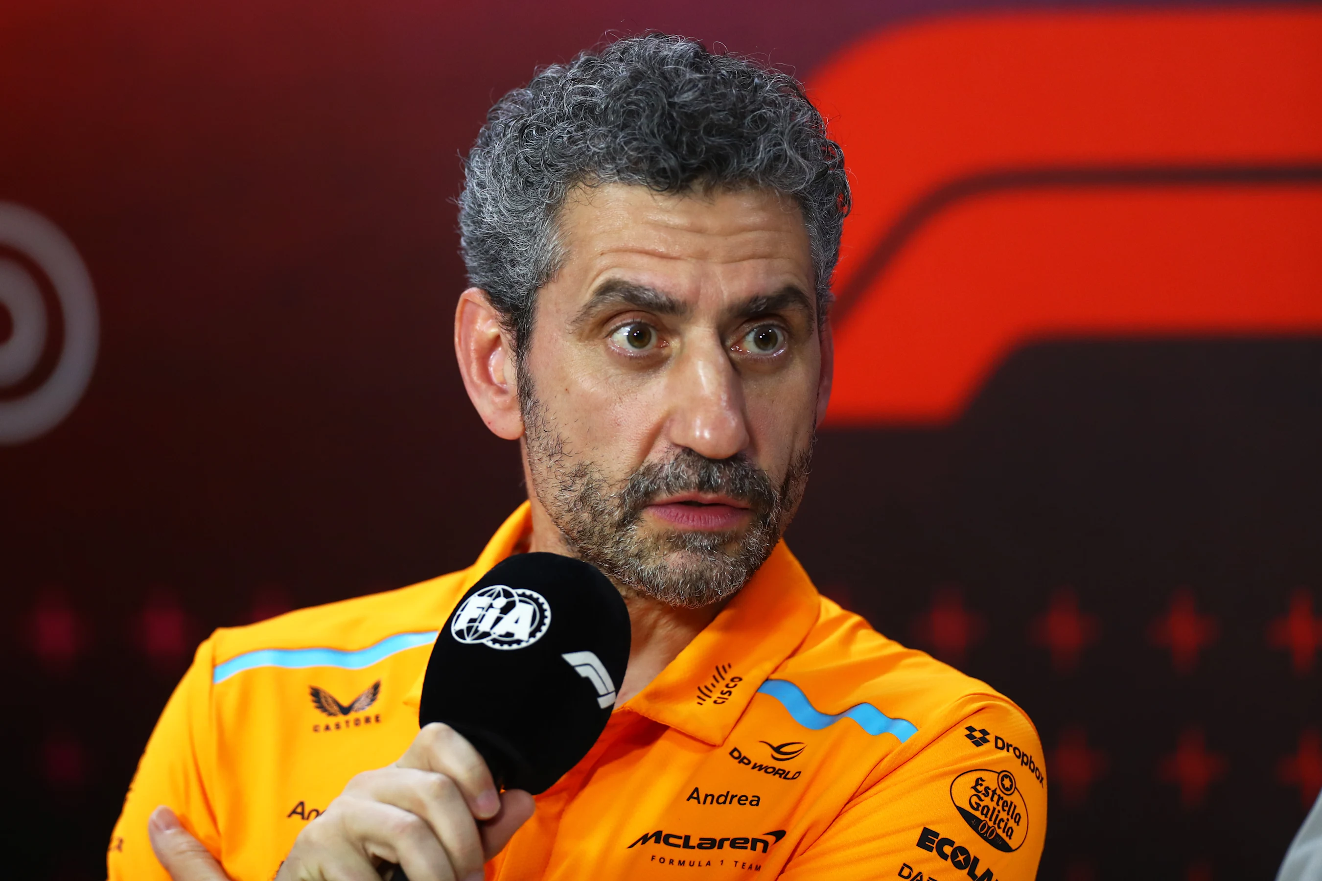 SAO PAULO, BRAZIL - NOVEMBER 01: McLaren Team Principal Andrea Stella attends the press conference