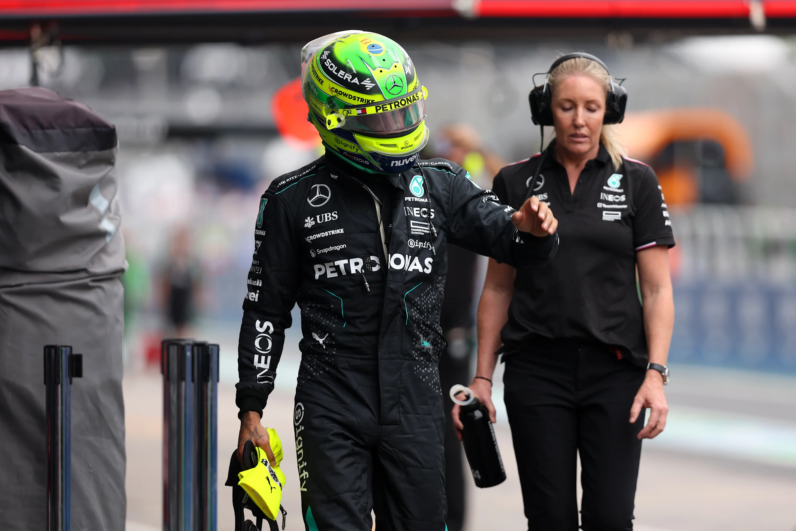 SAO PAULO, BRAZIL - NOVEMBER 01: 11th placed qualifier Lewis Hamilton of Great Britain and Mercedes