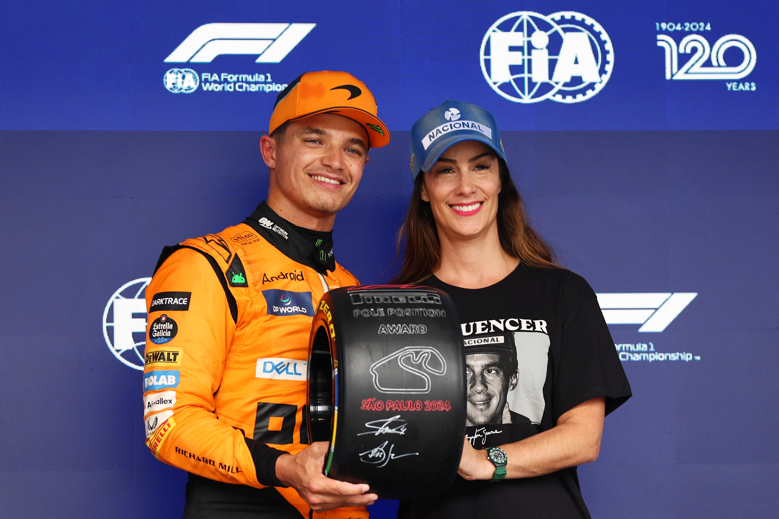 SAO PAULO, BRAZIL - NOVEMBER 03: Pole position qualifier Lando Norris of Great Britain and McLaren