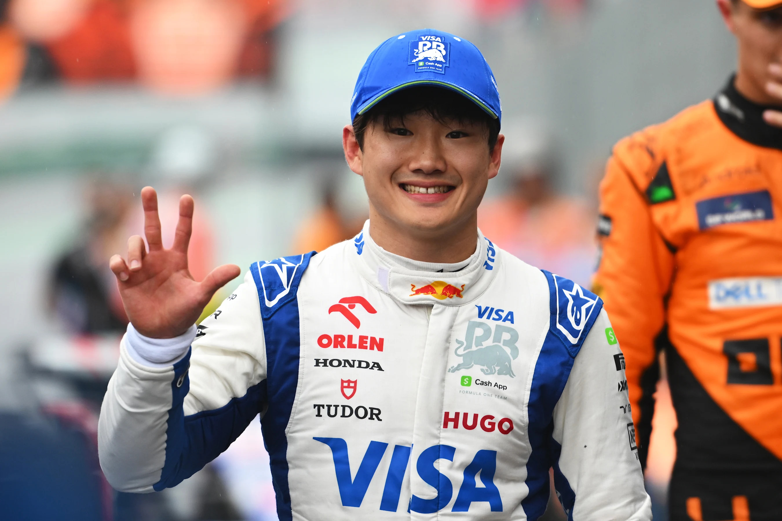 SAO PAULO, BRAZIL - NOVEMBER 03: Third placed qualifier Yuki Tsunoda of Japan and Visa Cash App RB