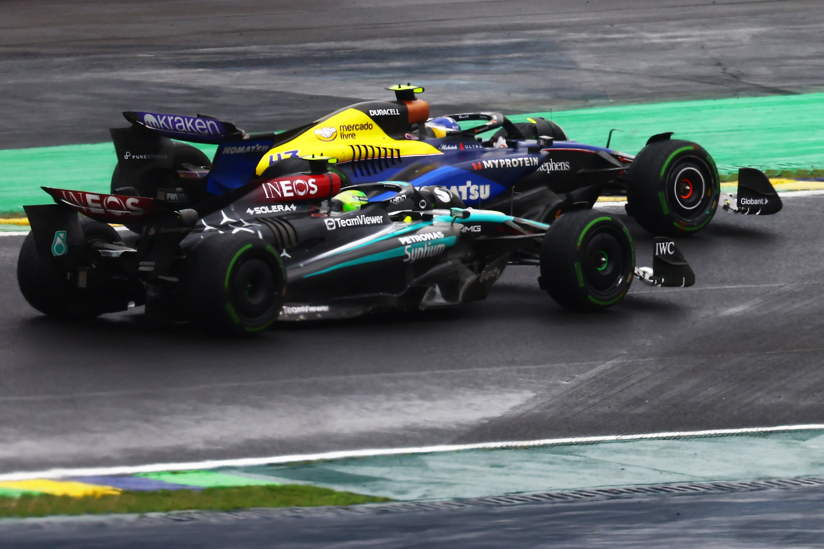 SAO PAULO, BRAZIL - NOVEMBER 03: Lewis Hamilton of Great Britain driving the (44) Mercedes AMG