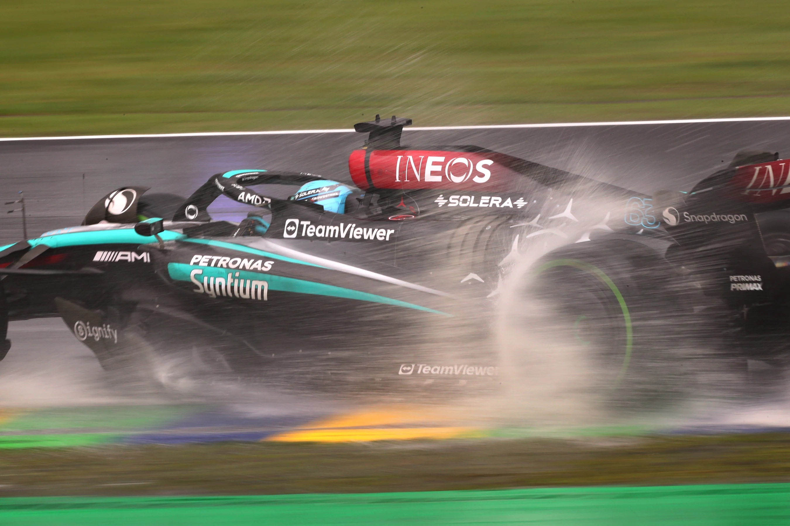 SAO PAULO, BRAZIL - NOVEMBER 03: George Russell of Great Britain driving the (63) Mercedes AMG